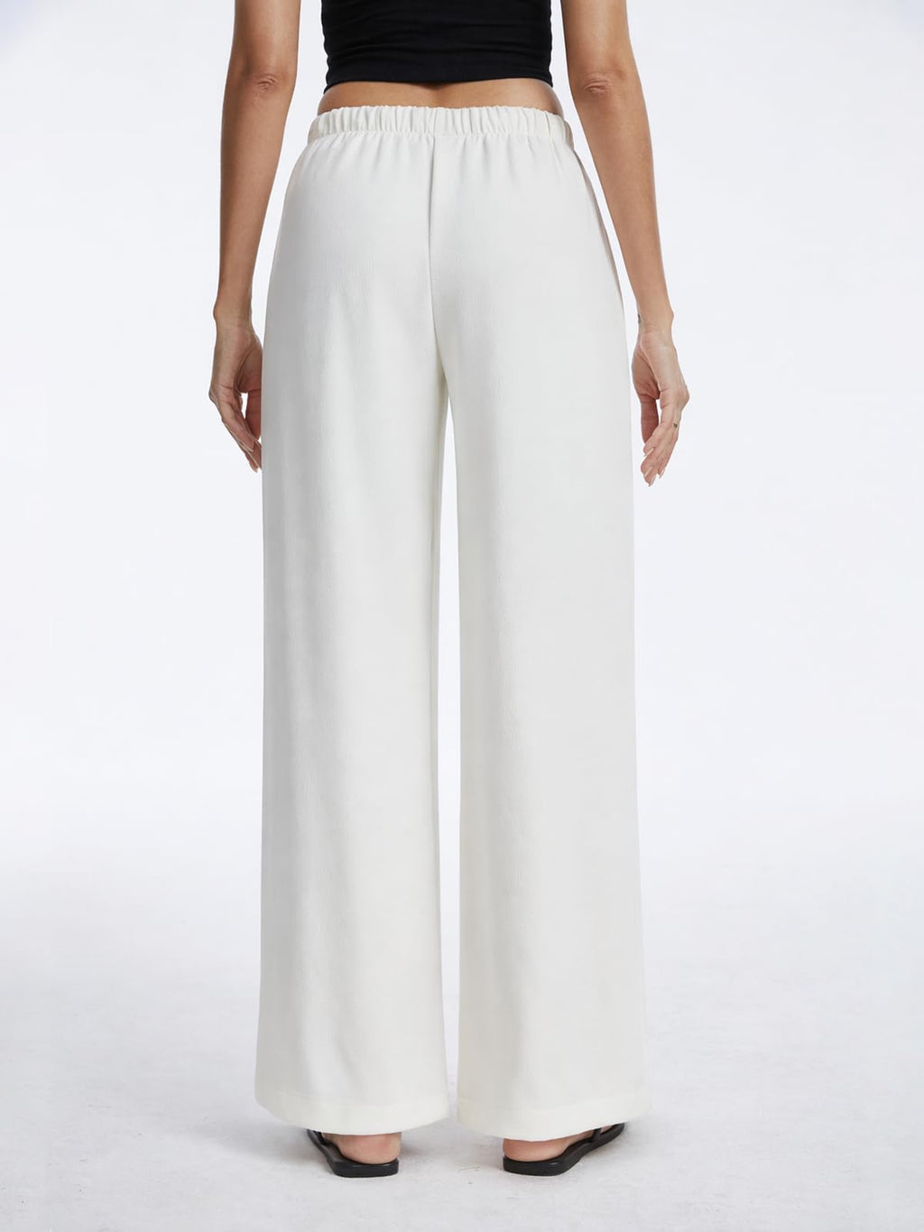 AnotherChill Women's High Waisted Wide Leg Crepe Pants Pull On Wrinkle Free Trousers with Pockets for Work Business Casual