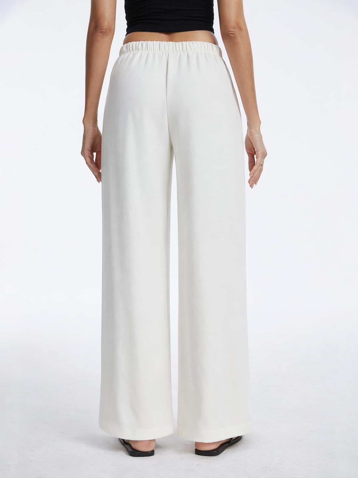 AnotherChill Women's High Waisted Wide Leg Crepe Pants Pull On Wrinkle Free Trousers with Pockets for Work Business Casual