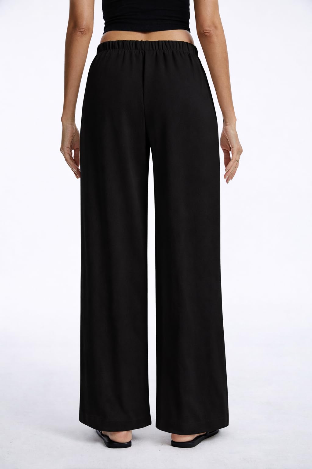 AnotherChill Women's High Waisted Wide Leg Crepe Pants Pull On Wrinkle Free Trousers with Pockets for Work Business Casual