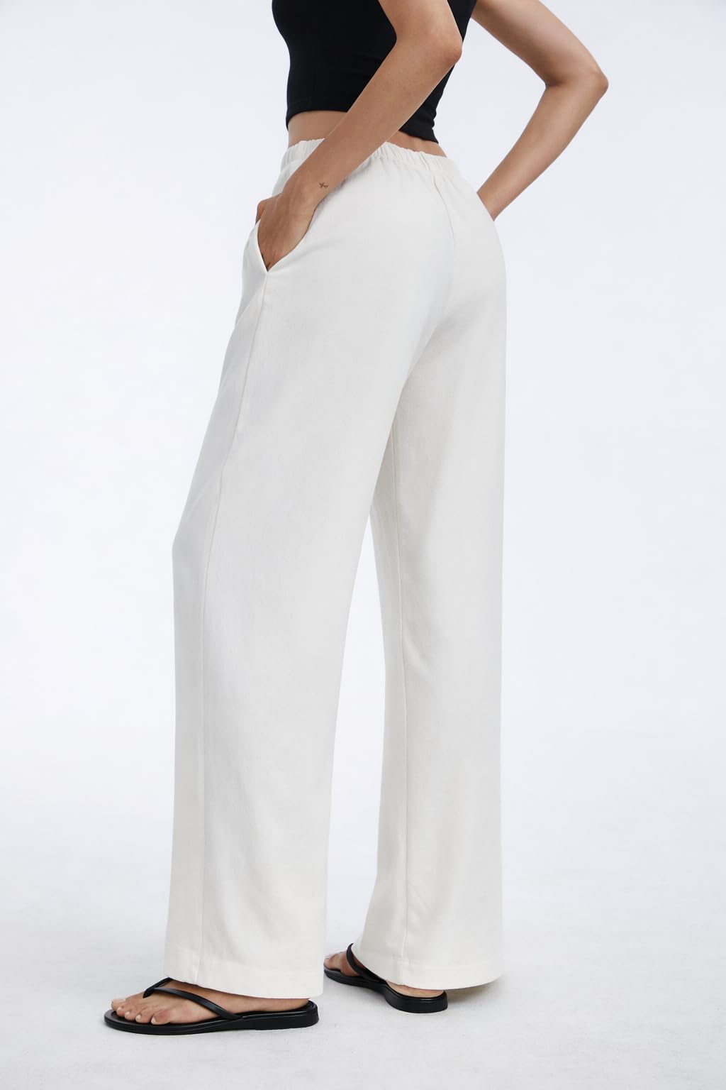 AnotherChill Women's High Waisted Wide Leg Crepe Pants Pull On Wrinkle Free Trousers with Pockets for Work Business Casual