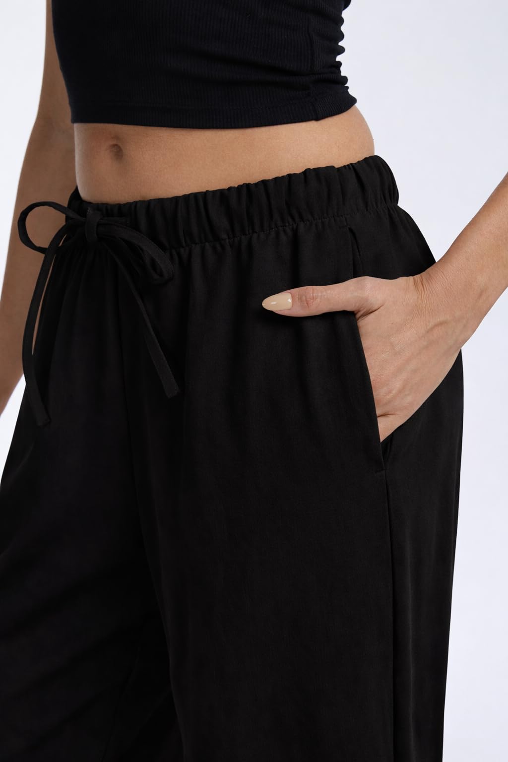 AnotherChill Women's High Waisted Wide Leg Crepe Pants Pull On Wrinkle Free Trousers with Pockets for Work Business Casual
