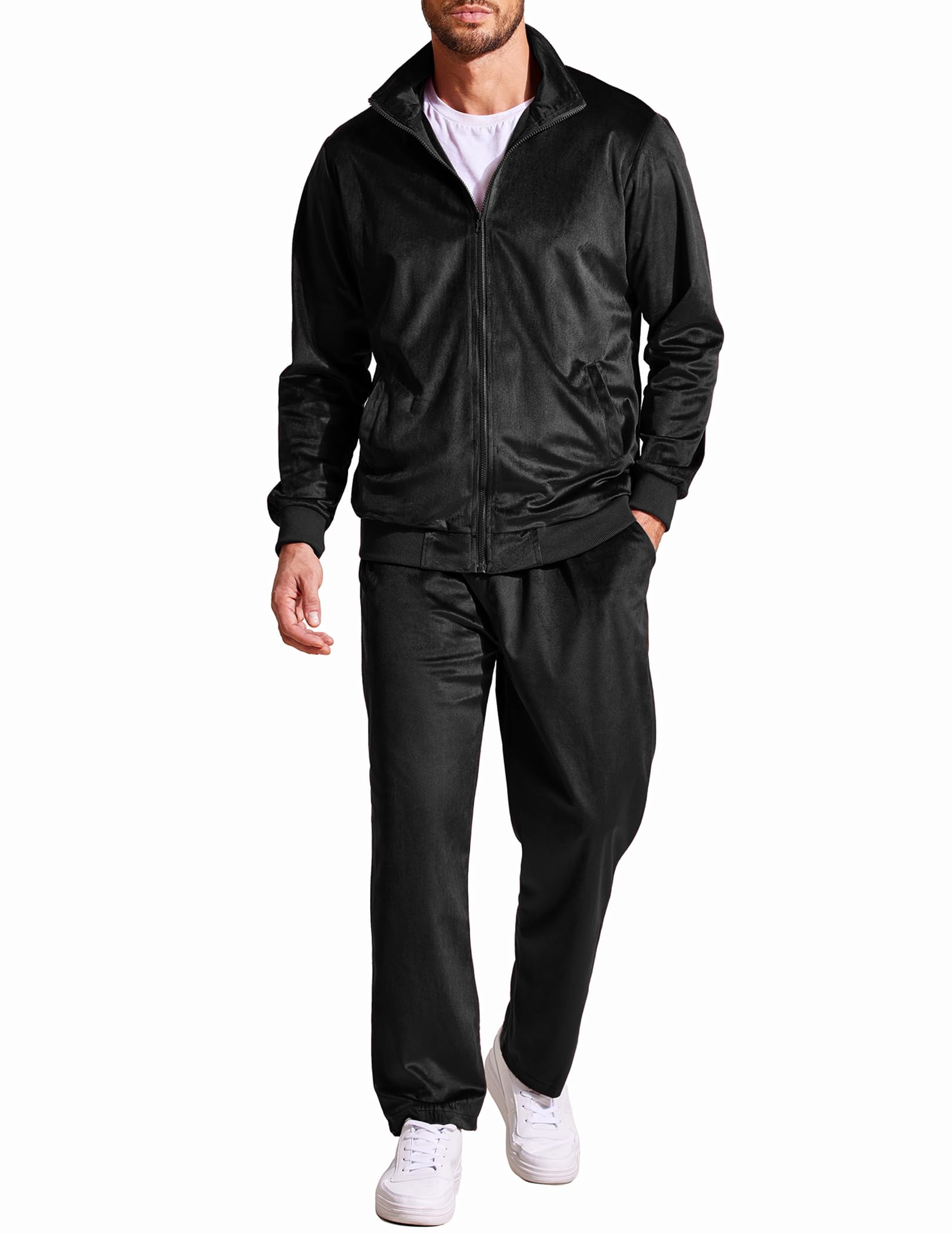 COOFANDY Mens 2 Piece Velour Tracksuit Full Zip Jackets Pants Velvet Jogging Suits Sweatsuit Set