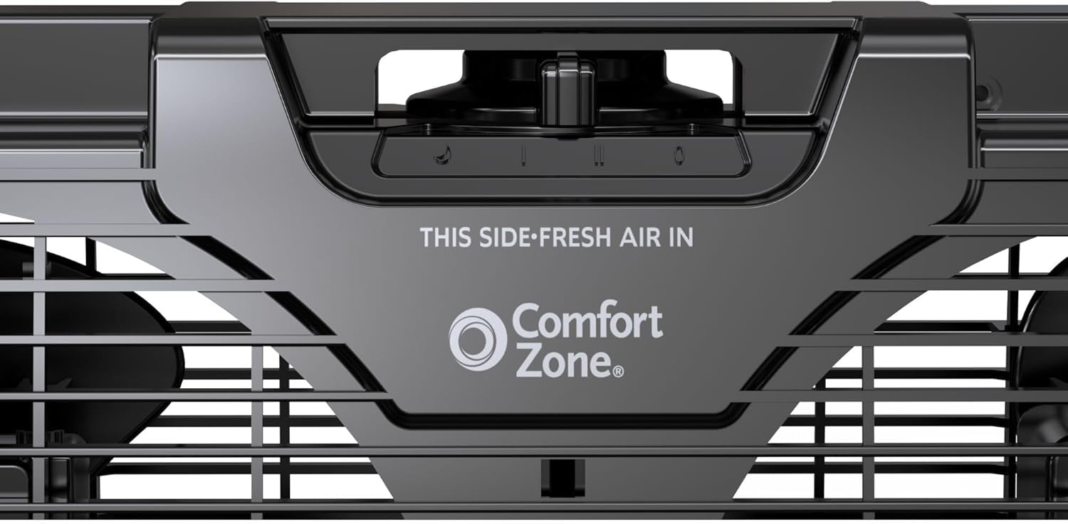 Comfort Zone Window Fan for Bedroom, 9 inch 3 Speed Dual Fans with Auto-Locking Expanders, 3 Modes (Cool, Circulate, Exhaust), Remote Control, Fabric Cover plus Bug Screen, White