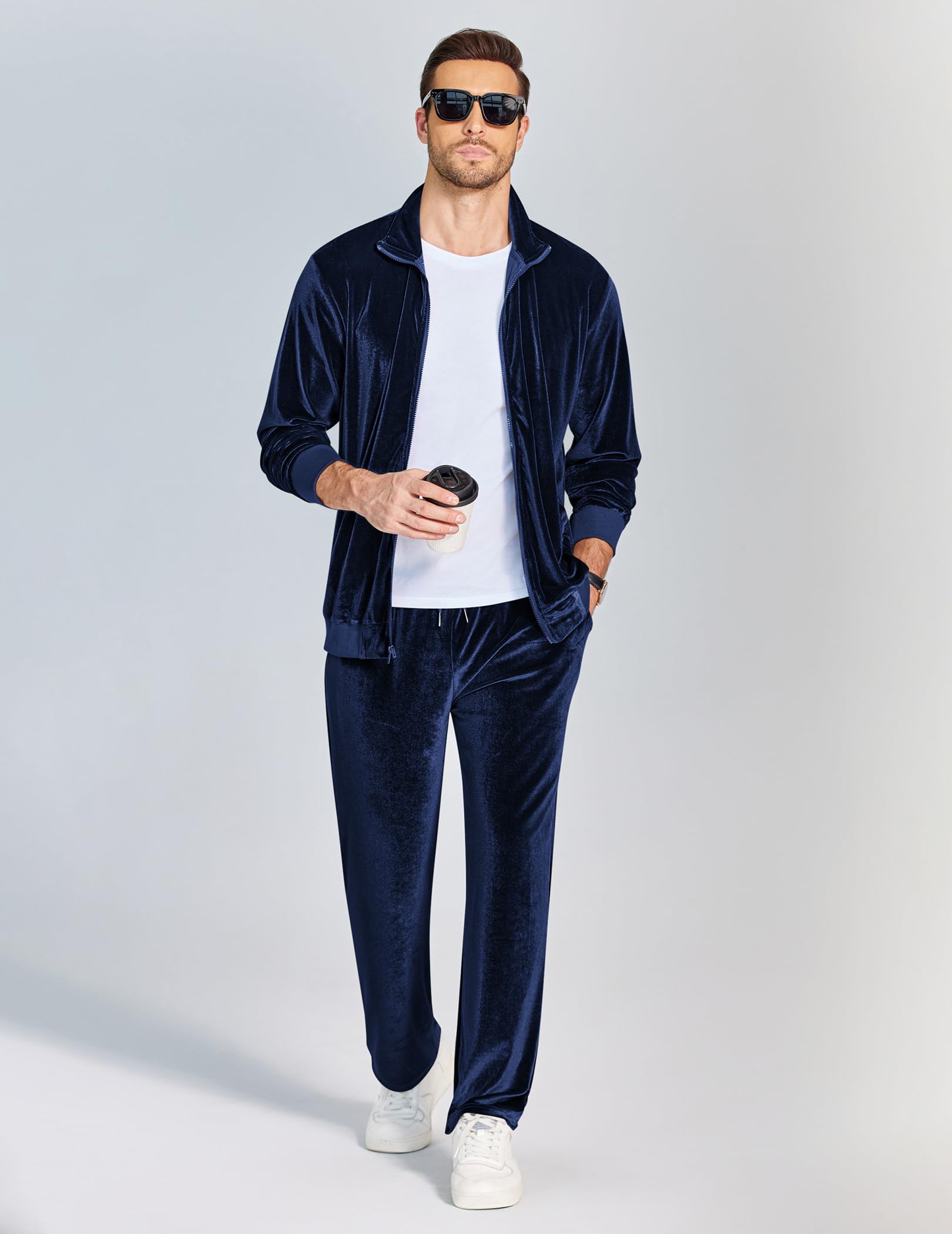 COOFANDY Mens 2 Piece Velour Tracksuit Full Zip Jackets Pants Velvet Jogging Suits Sweatsuit Set