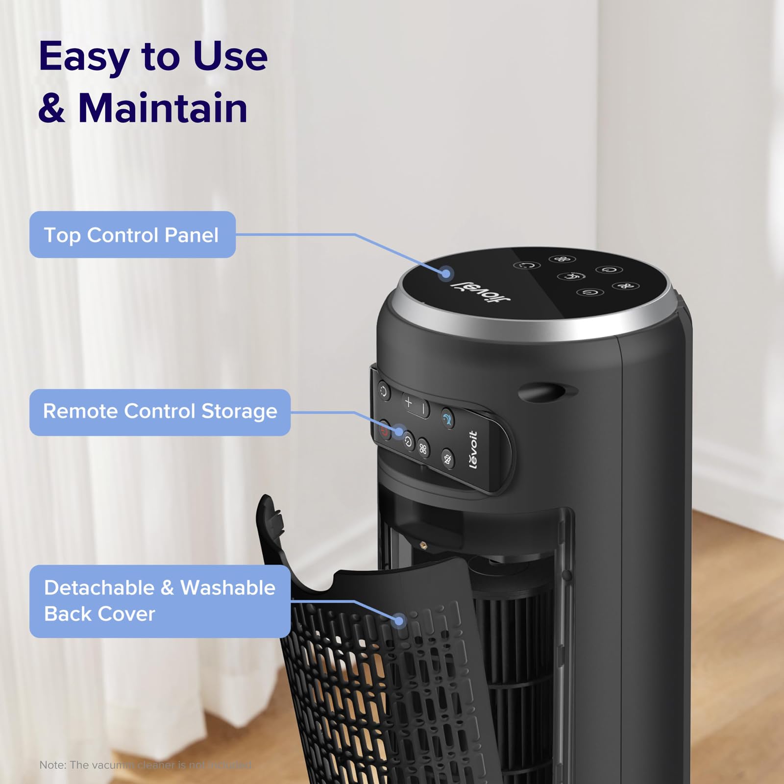 LEVOIT Tower Fan for Bedroom, 90° Oscillating Standing Fan with 28dB Quiet for Sleep, 25ft/s Velocity, 12H Timer, 5 Speeds 4 Modes, Remoter, Bladeless Room Fan for Home, Office, Indoor, 36 inch, White