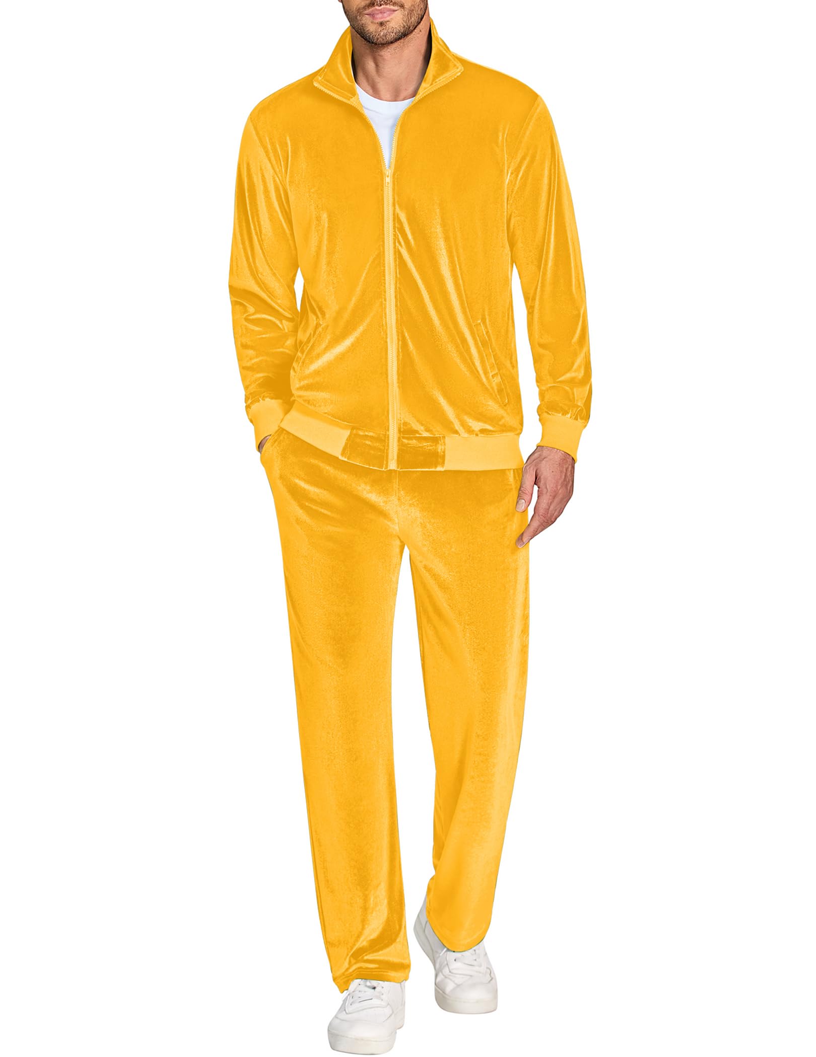 COOFANDY Mens 2 Piece Velour Tracksuit Full Zip Jackets Pants Velvet Jogging Suits Sweatsuit Set