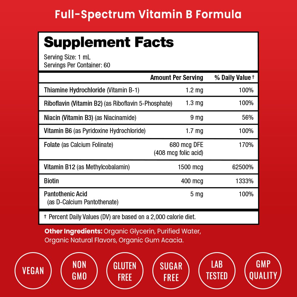 NutraChamps Vitamin B Complex for Kids, B1, B2, B3, B6, B7, B9 & Methyl B12, Kids B Complex Liquid Drops Supplement, Energy, Focus, Metabolism, Natural Berry, 120 Servings, 4 Month Supply