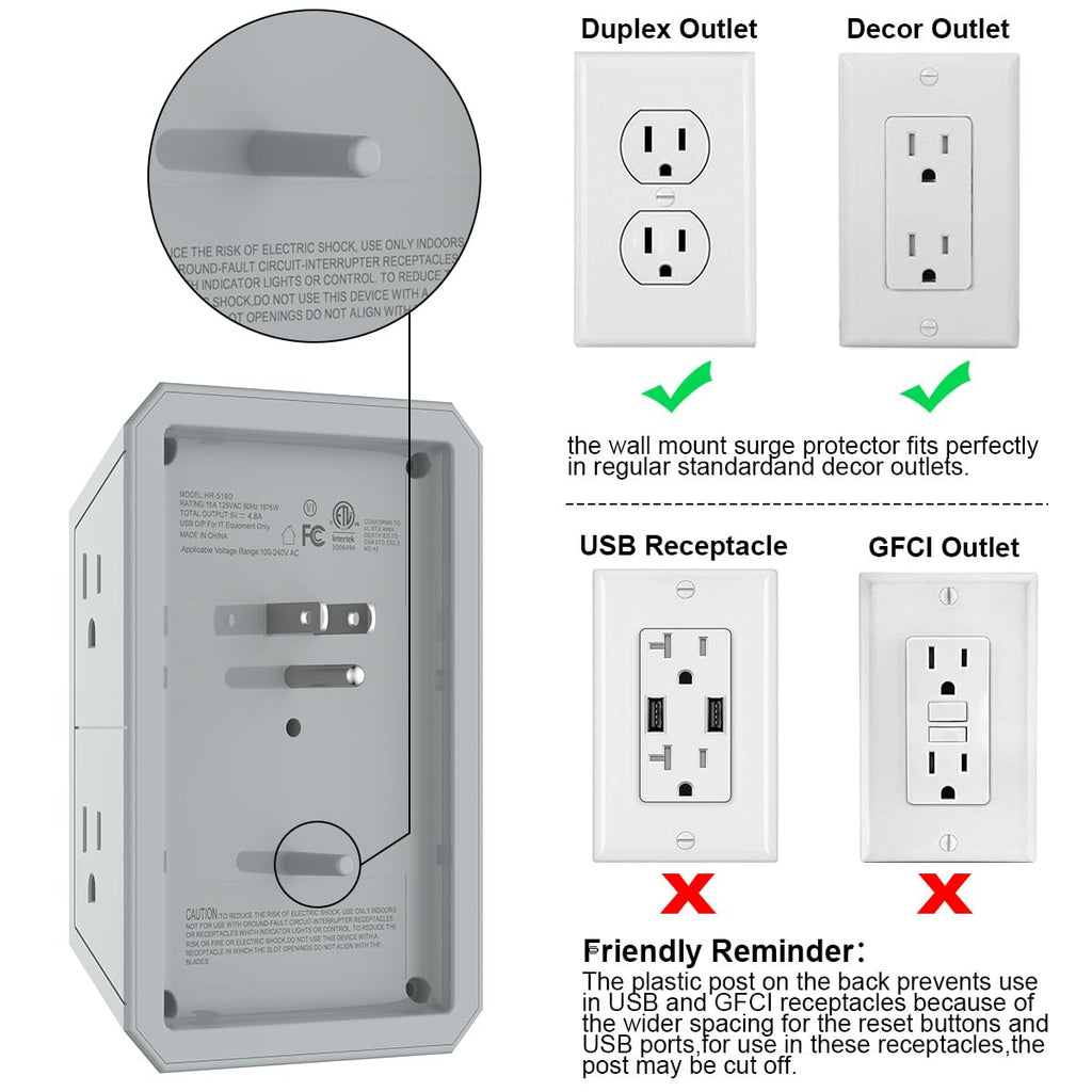 Wall Charger, Surge Protector 4 plugs