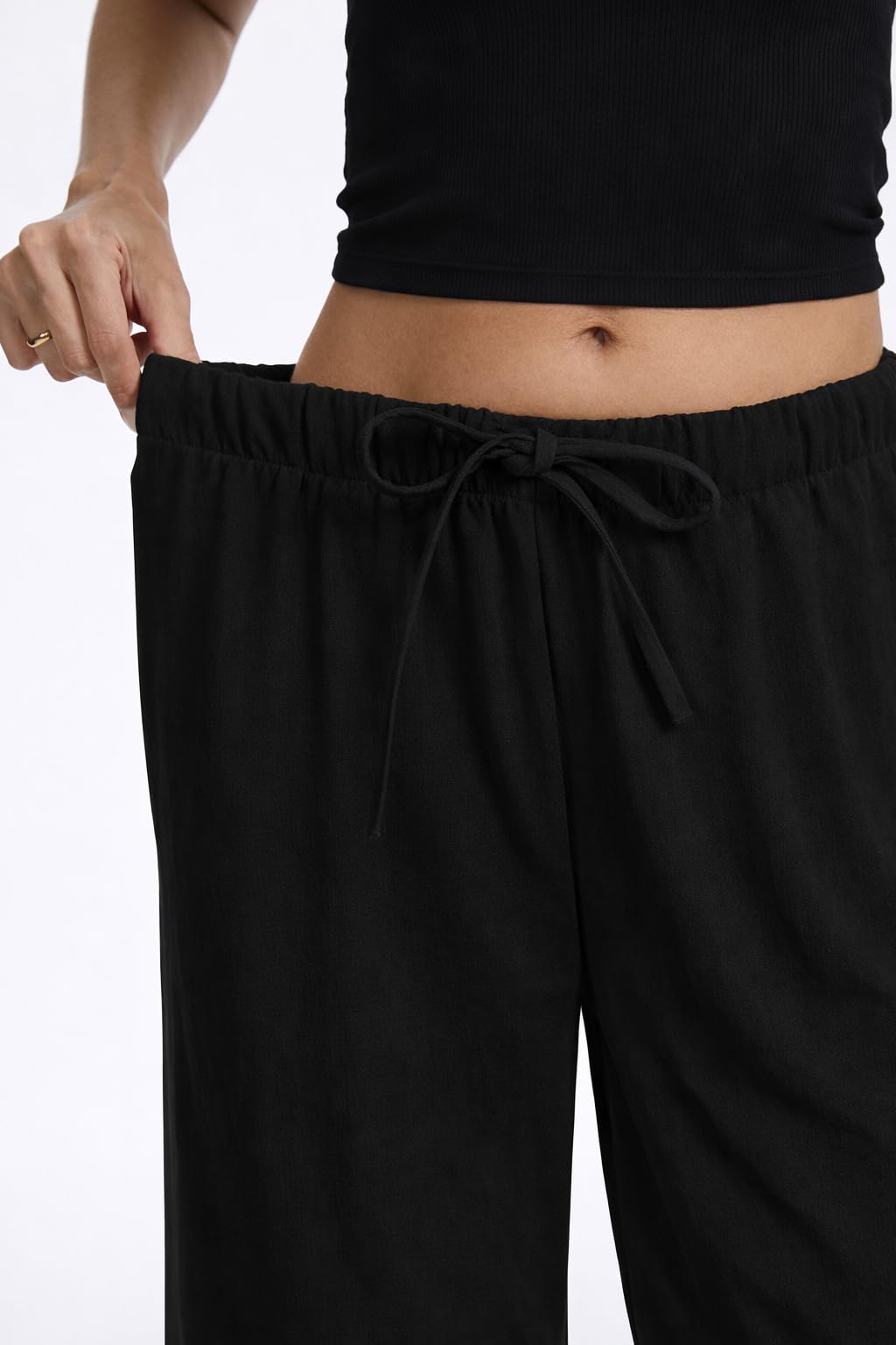 AnotherChill Women's High Waisted Wide Leg Crepe Pants Pull On Wrinkle Free Trousers with Pockets for Work Business Casual
