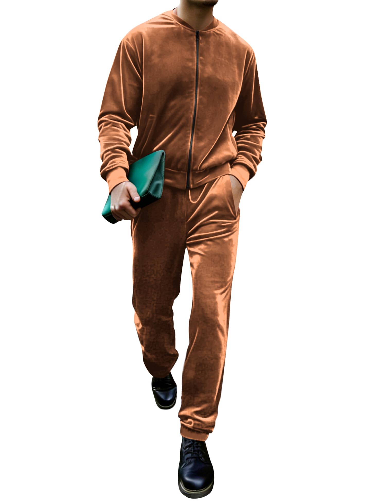 LecGee Men's 2 Piece Velour Tracksuit Full-zip Long Sleeve Sweatshirt and Jogger Pants Outfits Velvet Jacket Pants Set M-3XL