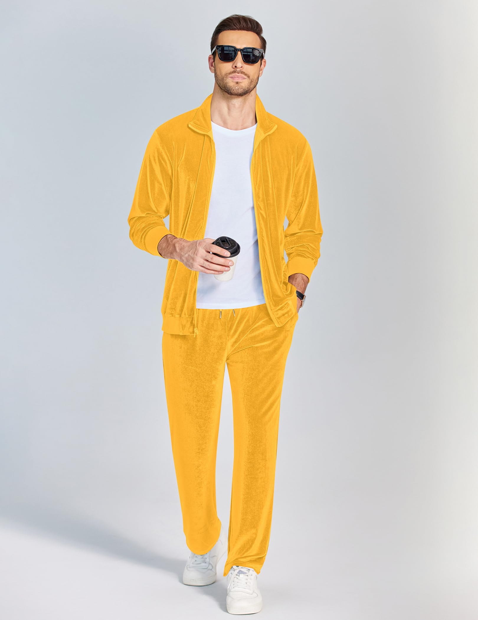 COOFANDY Mens 2 Piece Velour Tracksuit Full Zip Jackets Pants Velvet Jogging Suits Sweatsuit Set