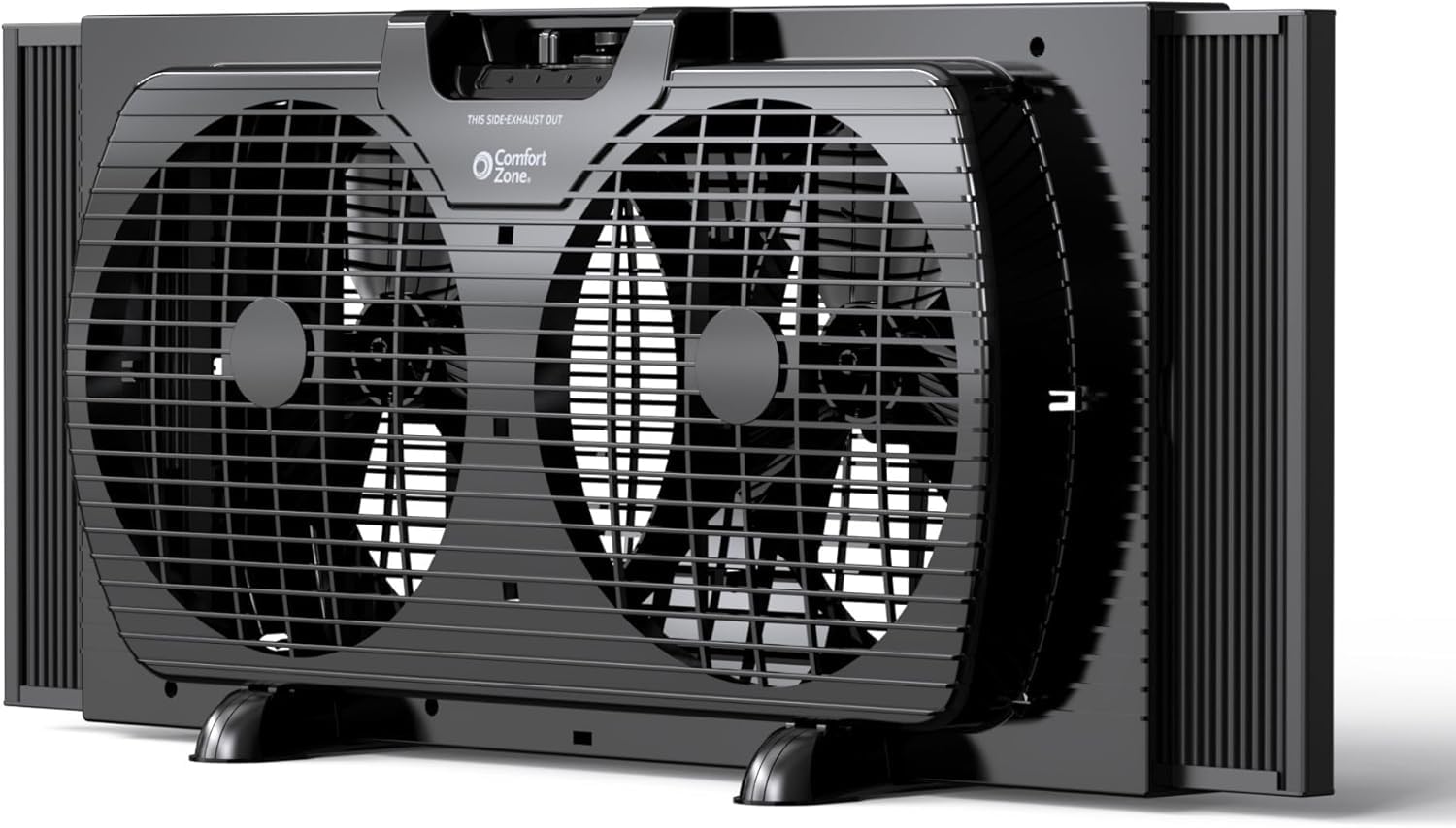 Comfort Zone Window Fan for Bedroom, 9 inch 3 Speed Dual Fans with Auto-Locking Expanders, 3 Modes (Cool, Circulate, Exhaust), Remote Control, Fabric Cover plus Bug Screen, White