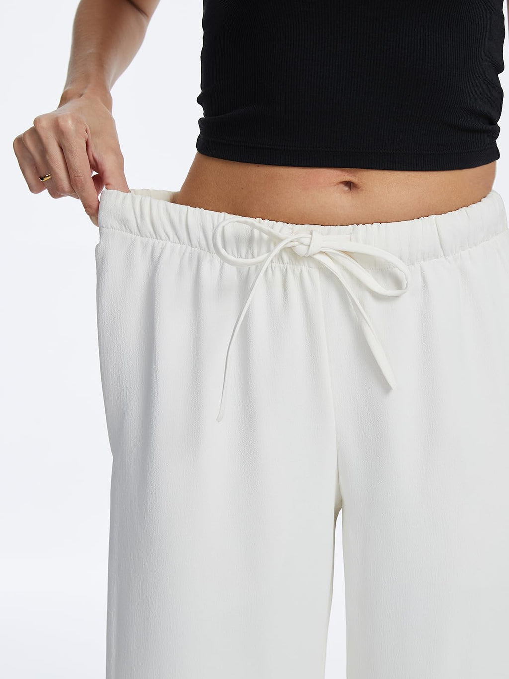 AnotherChill Women's High Waisted Wide Leg Crepe Pants Pull On Wrinkle Free Trousers with Pockets for Work Business Casual