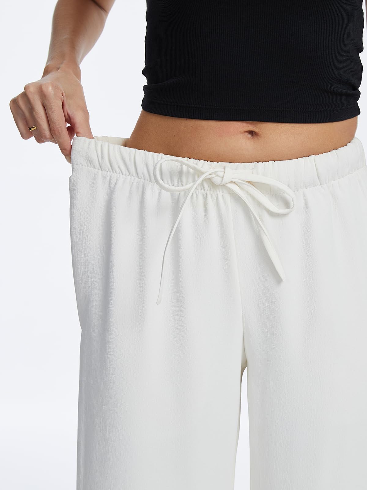 AnotherChill Women's High Waisted Wide Leg Crepe Pants Pull On Wrinkle Free Trousers with Pockets for Work Business Casual