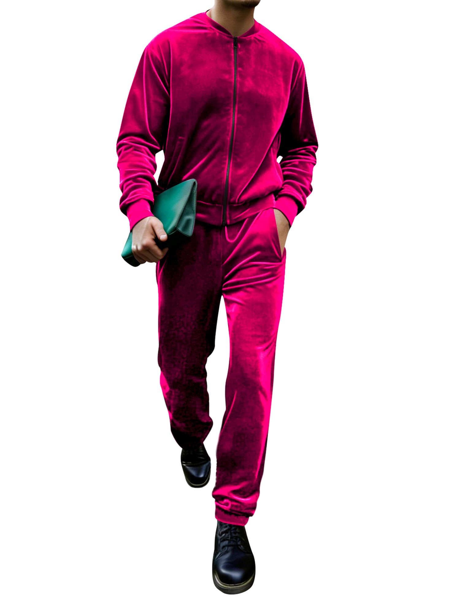LecGee Men's 2 Piece Velour Tracksuit Full-zip Long Sleeve Sweatshirt and Jogger Pants Outfits Velvet Jacket Pants Set M-3XL