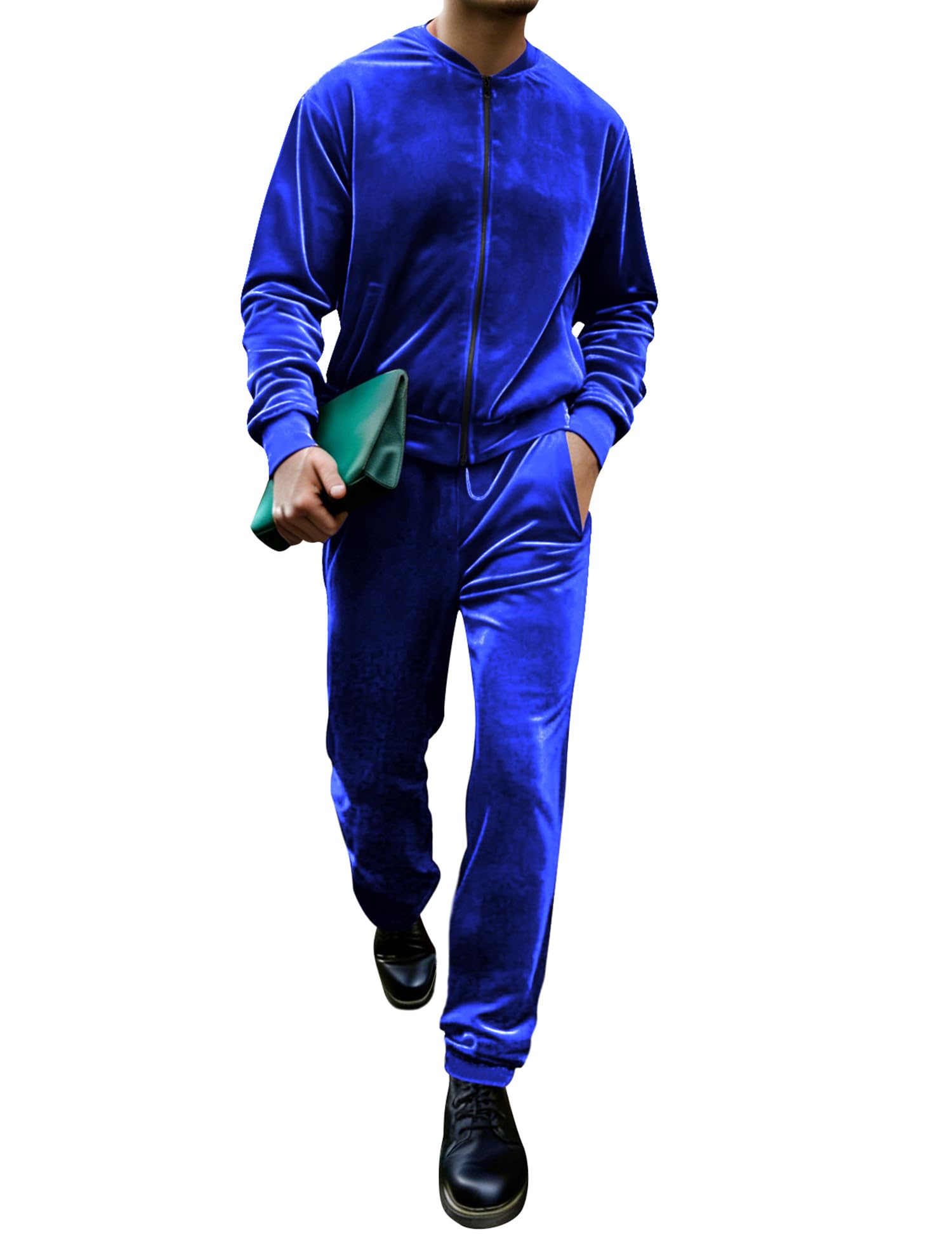 LecGee Men's 2 Piece Velour Tracksuit Full-zip Long Sleeve Sweatshirt and Jogger Pants Outfits Velvet Jacket Pants Set M-3XL