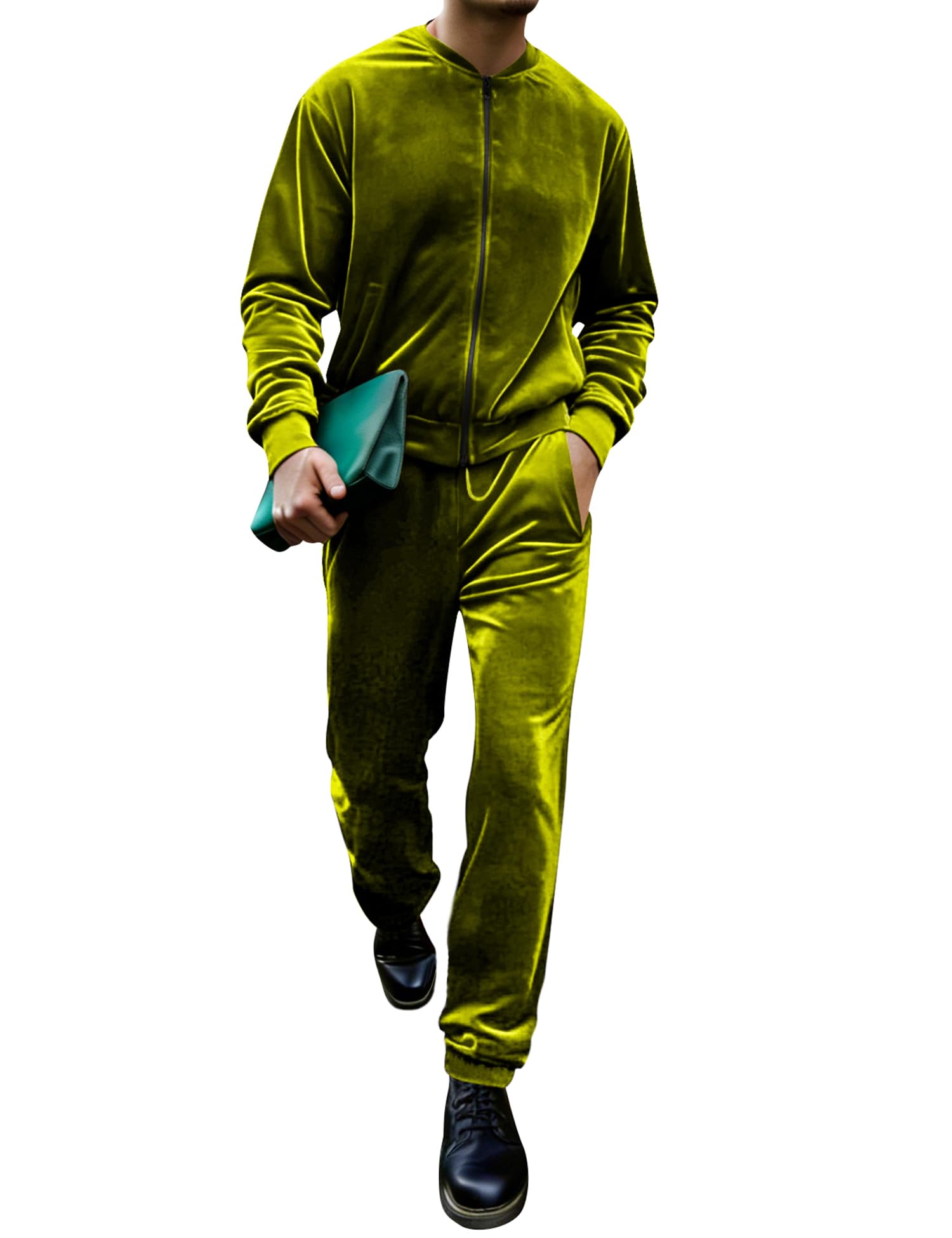 LecGee Men's 2 Piece Velour Tracksuit Full-zip Long Sleeve Sweatshirt and Jogger Pants Outfits Velvet Jacket Pants Set M-3XL