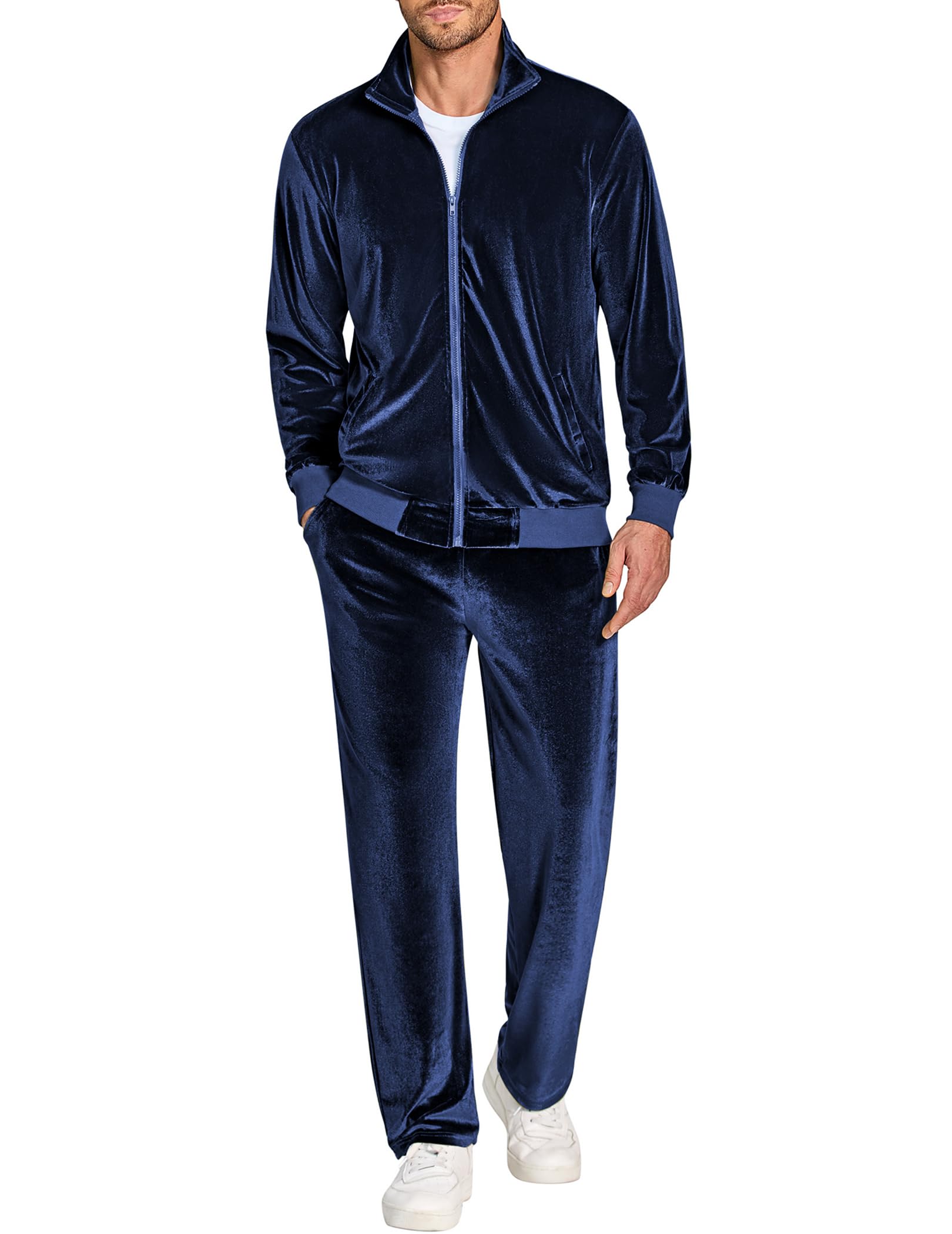 COOFANDY Mens 2 Piece Velour Tracksuit Full Zip Jackets Pants Velvet Jogging Suits Sweatsuit Set