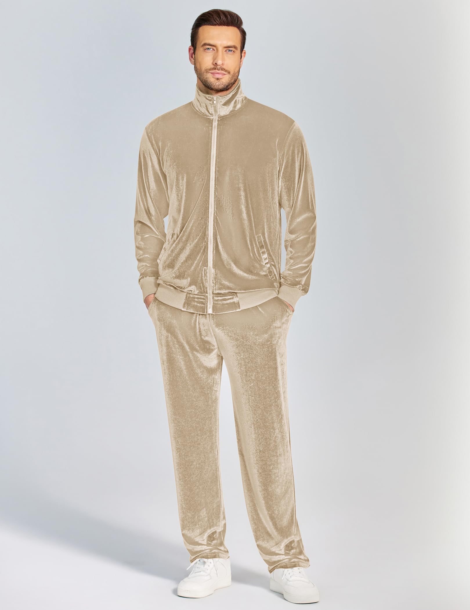 COOFANDY Mens 2 Piece Velour Tracksuit Full Zip Jackets Pants Velvet Jogging Suits Sweatsuit Set