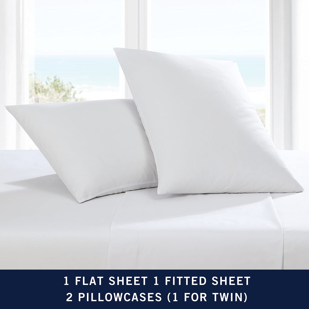 Nautica - Twin Sheet Set, Cotton Percale Bedding Set, Crisp & Cool, Fully Elasticized, Ideal Dorm Essentials (Solid Light Blue, Twin)