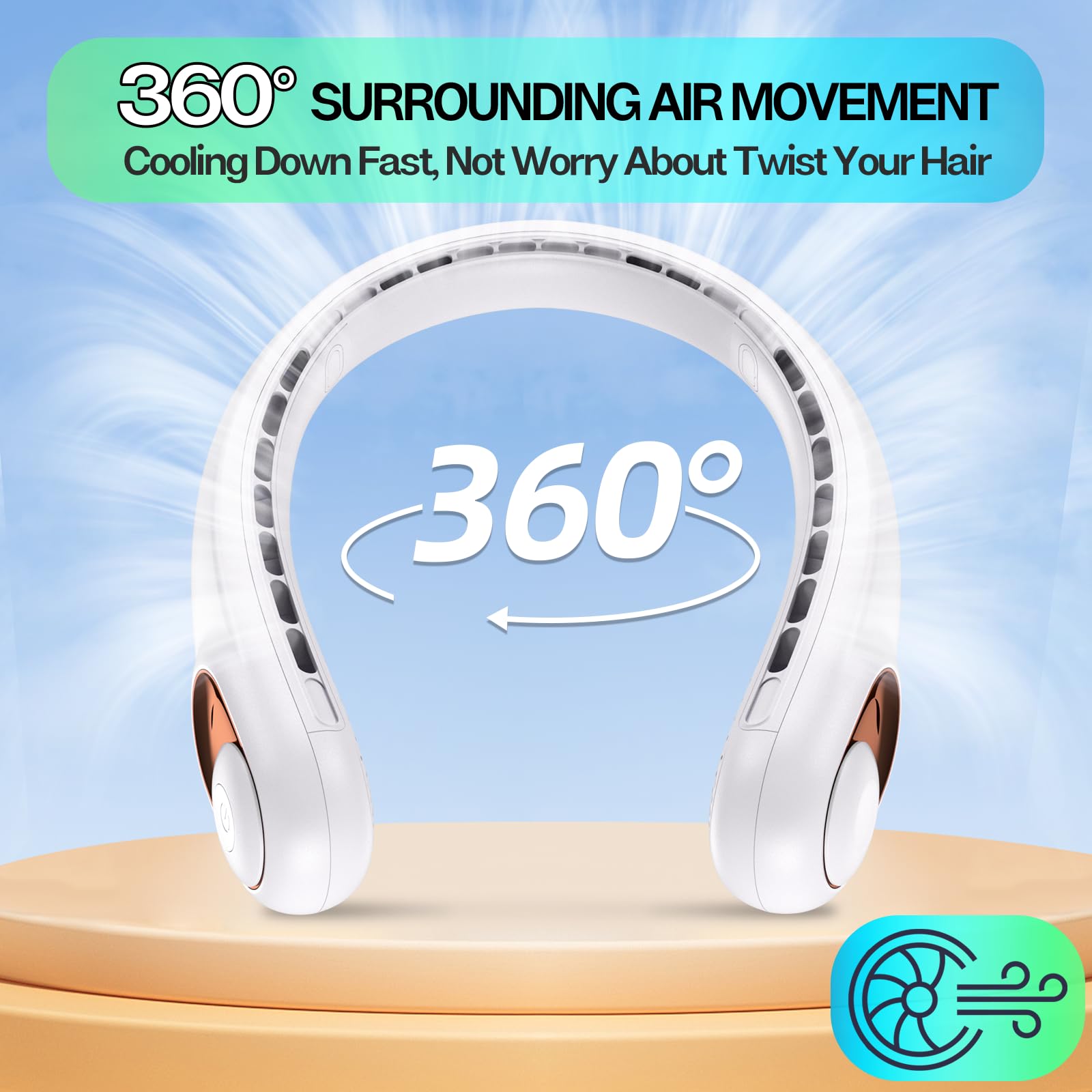 KIDEE Neck Fan, Portable Bladeless Neck Fans, Upgrade 360° Airflow, Super Quiet, 3 Speeds, 4000mAh Personal Wearable Neck Fan, Upgraded Cooling Air Volume USB Rechargeable Hands Free Fan