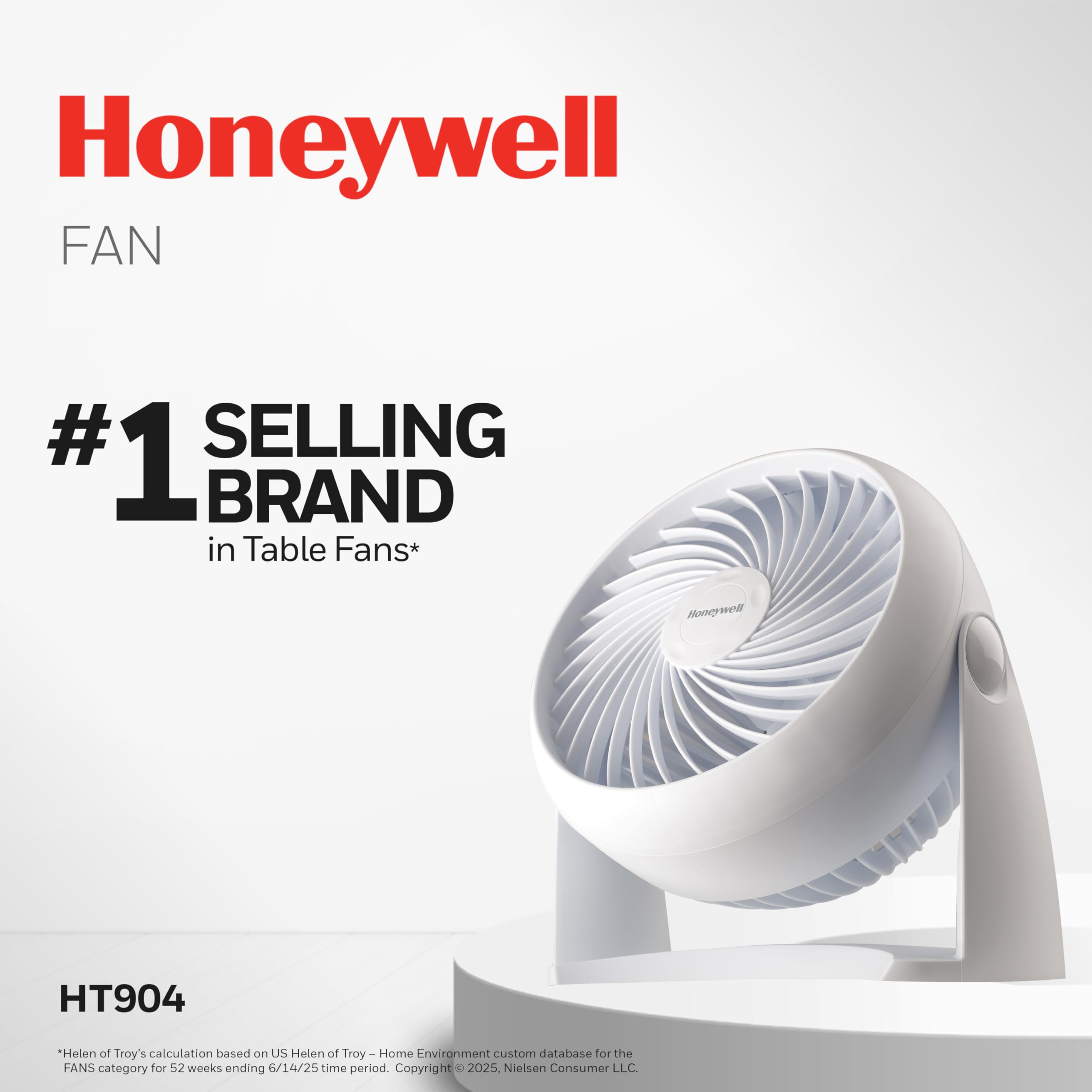 Honeywell TurboForce Air Circulator, Small Tabletop Fan, Quiet Personal Fan for Home or Office, 3 Speeds, 90 Degree Pivoting Head, Black, HT900