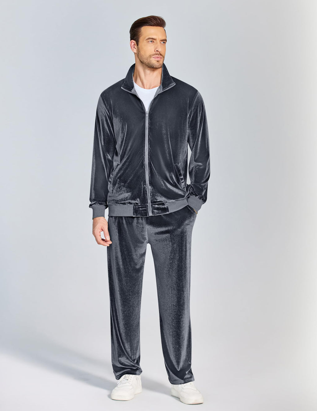 COOFANDY Mens 2 Piece Velour Tracksuit Full Zip Jackets Pants Velvet Jogging Suits Sweatsuit Set