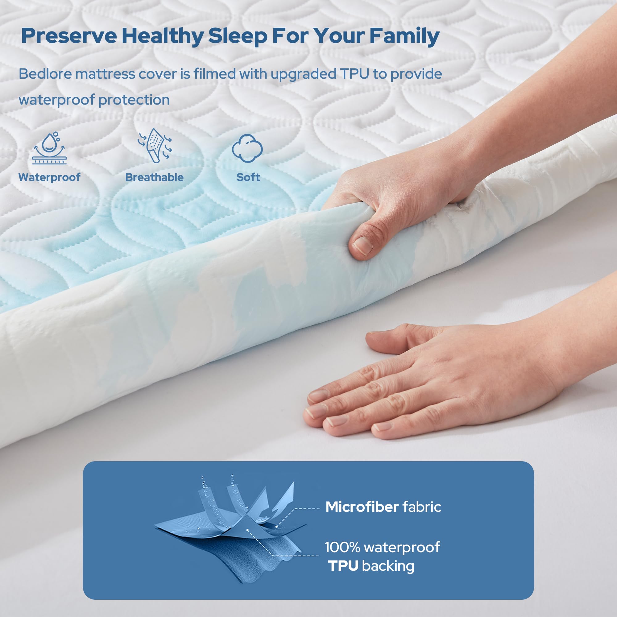 BEDLORE Waterproof Mattress Protector, Queen Size Mattress Pad Noiseless with Deep Pocket 6"-18" Depth, Soft Breathable Dirt-Proof Bed Mattress Cover Washable for Home, Bedroom, Hotel (Gray)