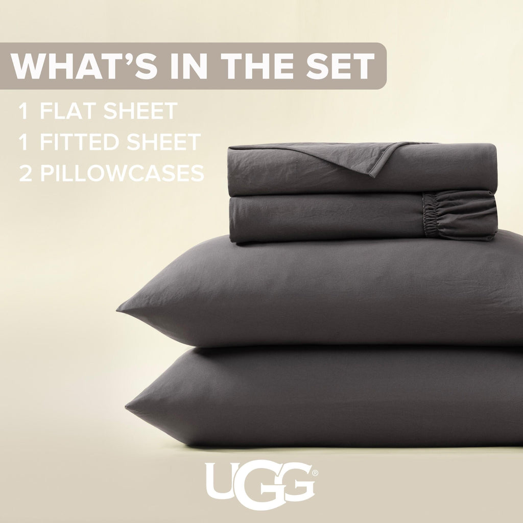 UGG Queen Sheet Set - 4 Piece Soft & Cozy Bedding with Deep Pocket Fitted Sheet (Fits Up to 15”), Flat Sheet and 2 Pillow Shams - Lightweight Sheets for Home & Bedroom, Navy Blue (Devon)