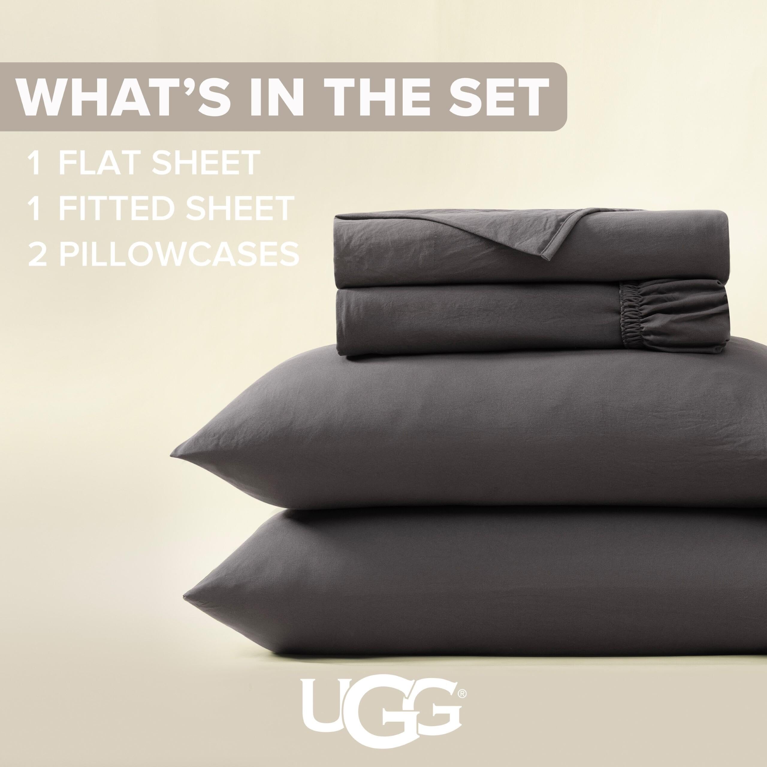 UGG Queen Sheet Set - 4 Piece Soft & Cozy Bedding with Deep Pocket Fitted Sheet (Fits Up to 15”), Flat Sheet and 2 Pillow Shams - Lightweight Sheets for Home & Bedroom, Navy Blue (Devon)