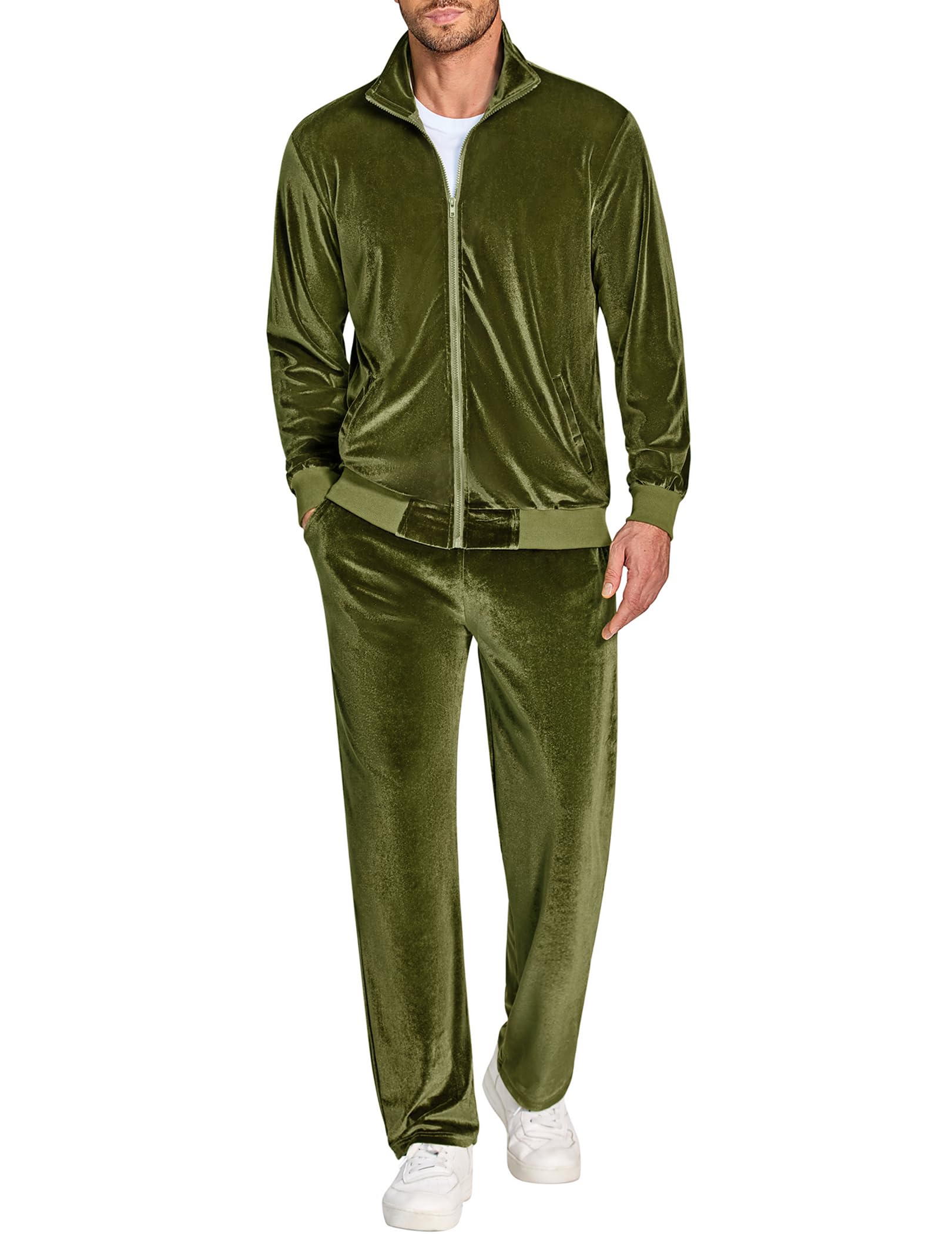COOFANDY Mens 2 Piece Velour Tracksuit Full Zip Jackets Pants Velvet Jogging Suits Sweatsuit Set