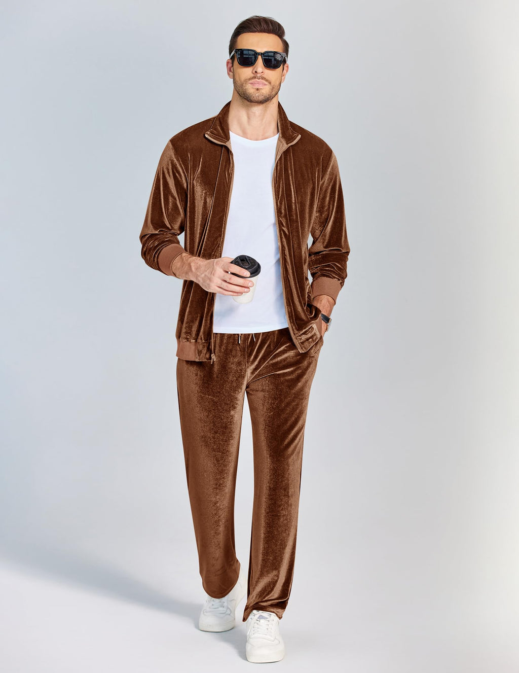 COOFANDY Mens 2 Piece Velour Tracksuit Full Zip Jackets Pants Velvet Jogging Suits Sweatsuit Set