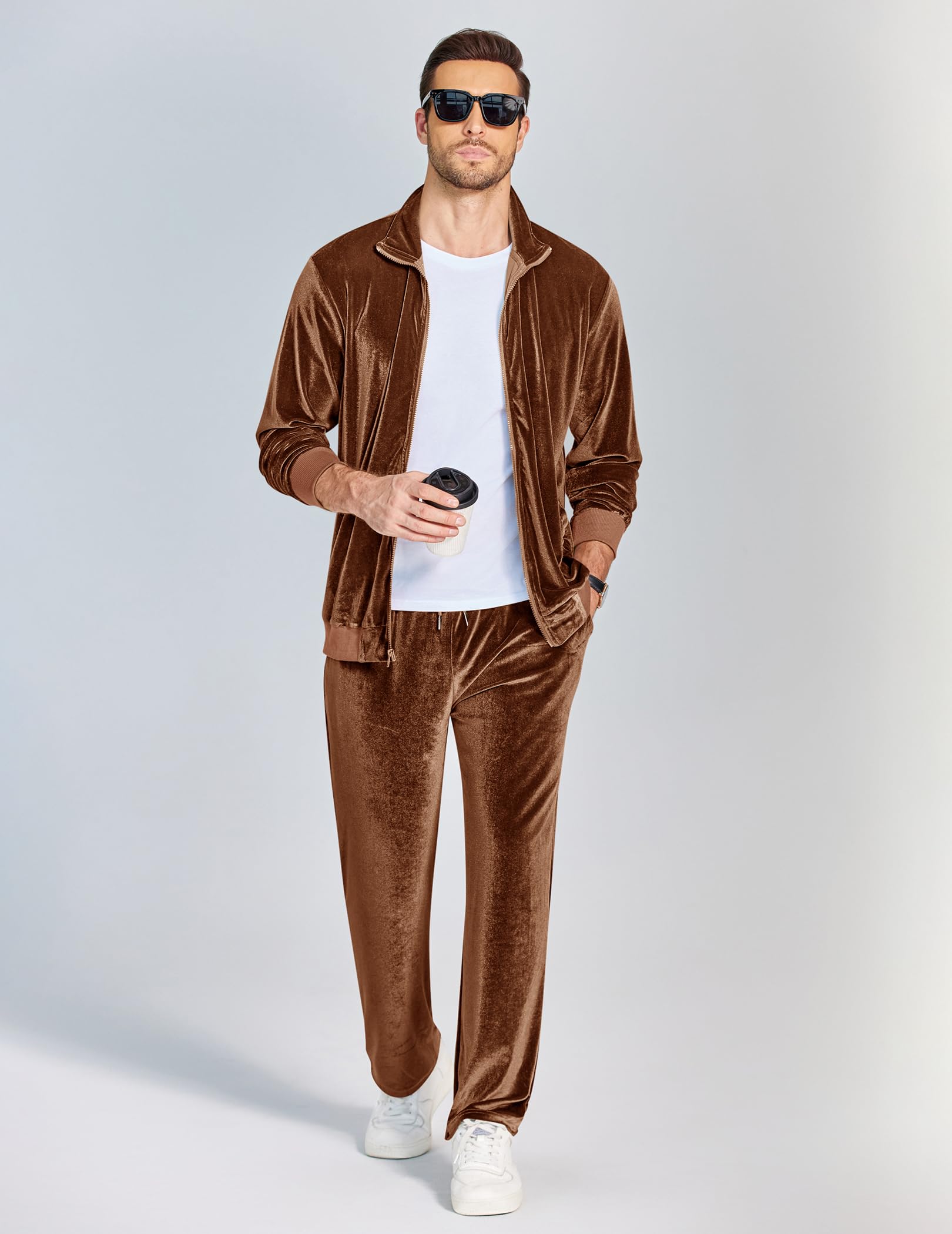 COOFANDY Mens 2 Piece Velour Tracksuit Full Zip Jackets Pants Velvet Jogging Suits Sweatsuit Set