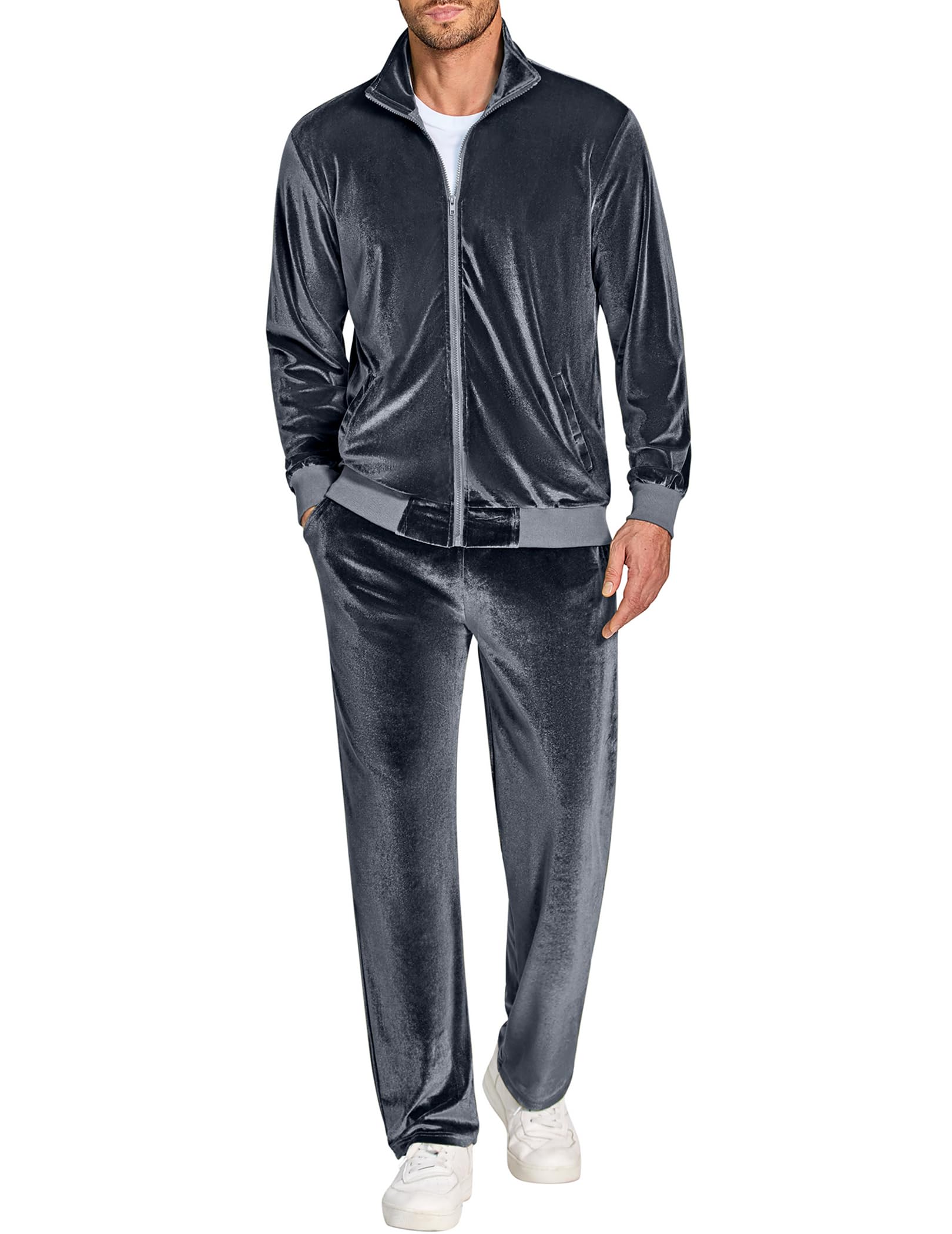 COOFANDY Mens 2 Piece Velour Tracksuit Full Zip Jackets Pants Velvet Jogging Suits Sweatsuit Set