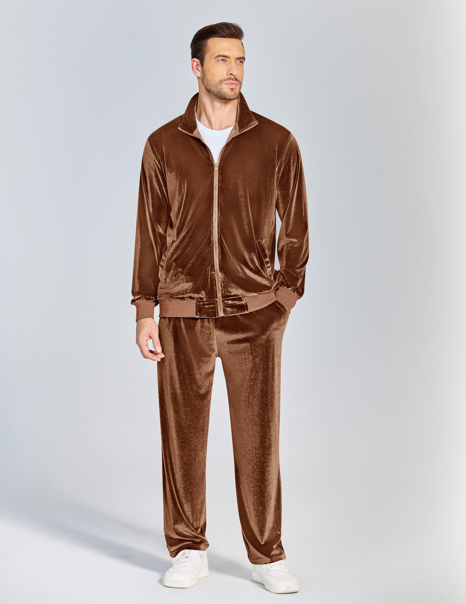 COOFANDY Mens 2 Piece Velour Tracksuit Full Zip Jackets Pants Velvet Jogging Suits Sweatsuit Set