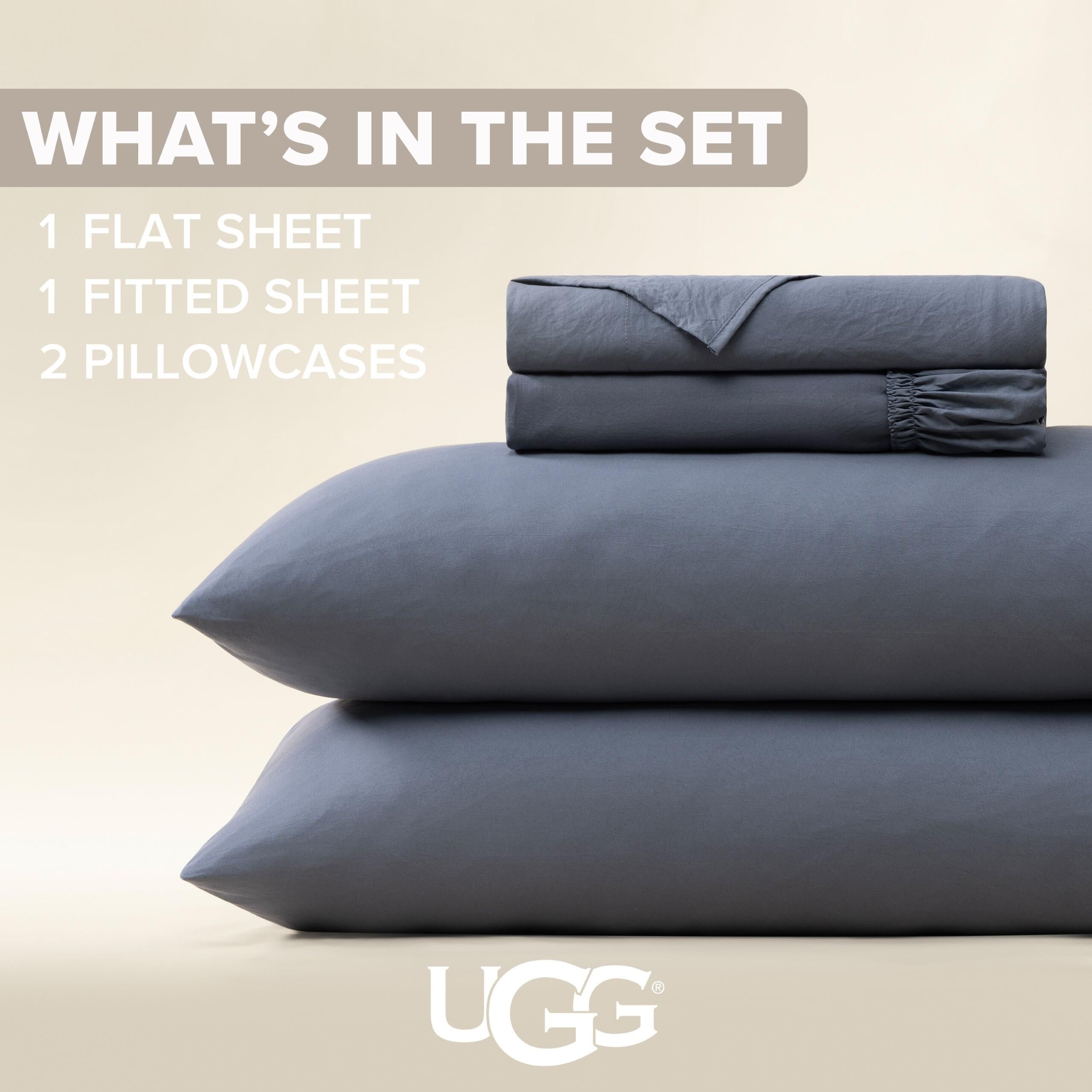 UGG Queen Sheet Set - 4 Piece Soft & Cozy Bedding with Deep Pocket Fitted Sheet (Fits Up to 15”), Flat Sheet and 2 Pillow Shams - Lightweight Sheets for Home & Bedroom, Navy Blue (Devon)