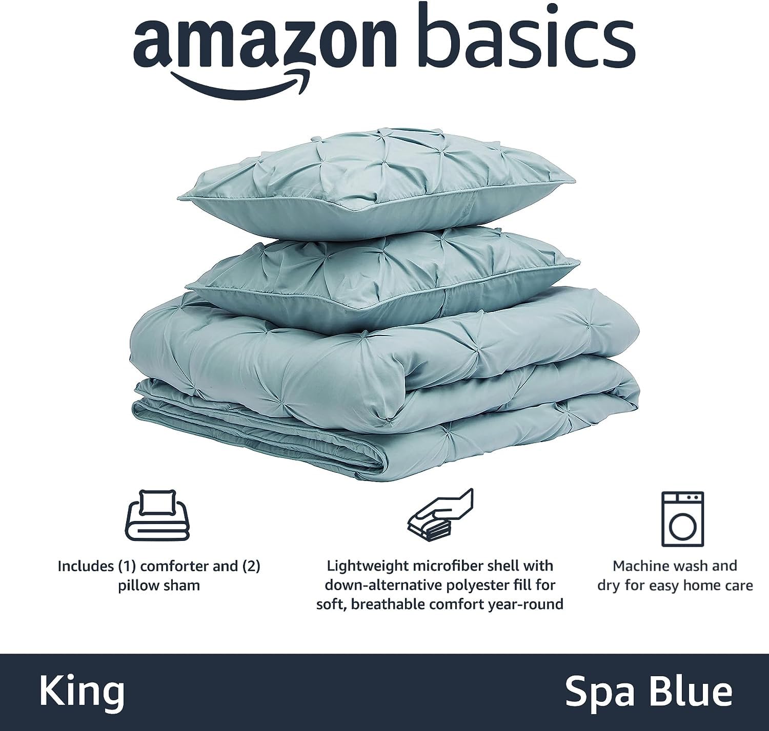 Amazon Basics Soft, Breathable Queen Size Comforter Sets, All-Season Down-Alternative 3-Piece Bedding Set, Pinch Pleat Design, Full/Queen Size, Beige