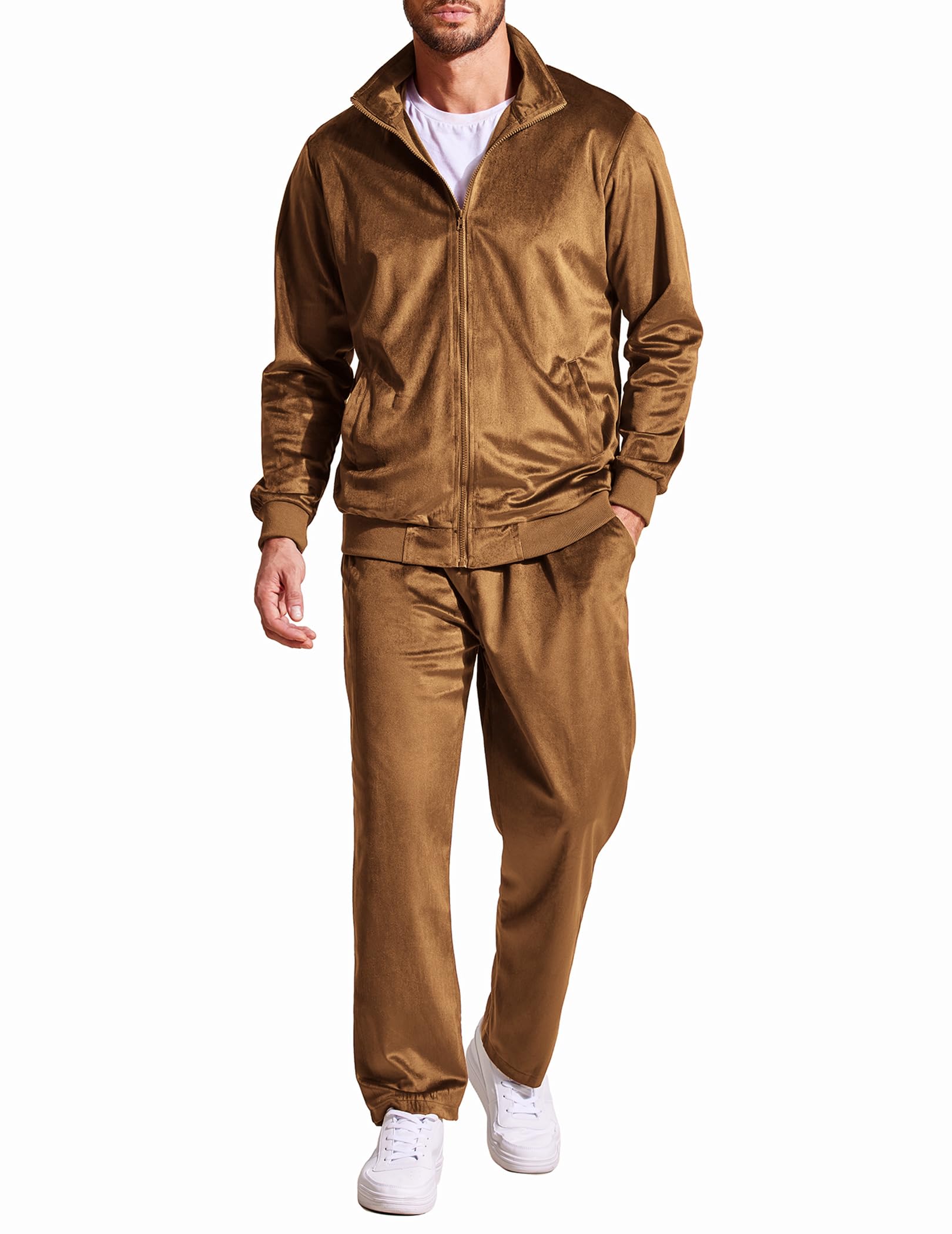 COOFANDY Mens 2 Piece Velour Tracksuit Full Zip Jackets Pants Velvet Jogging Suits Sweatsuit Set