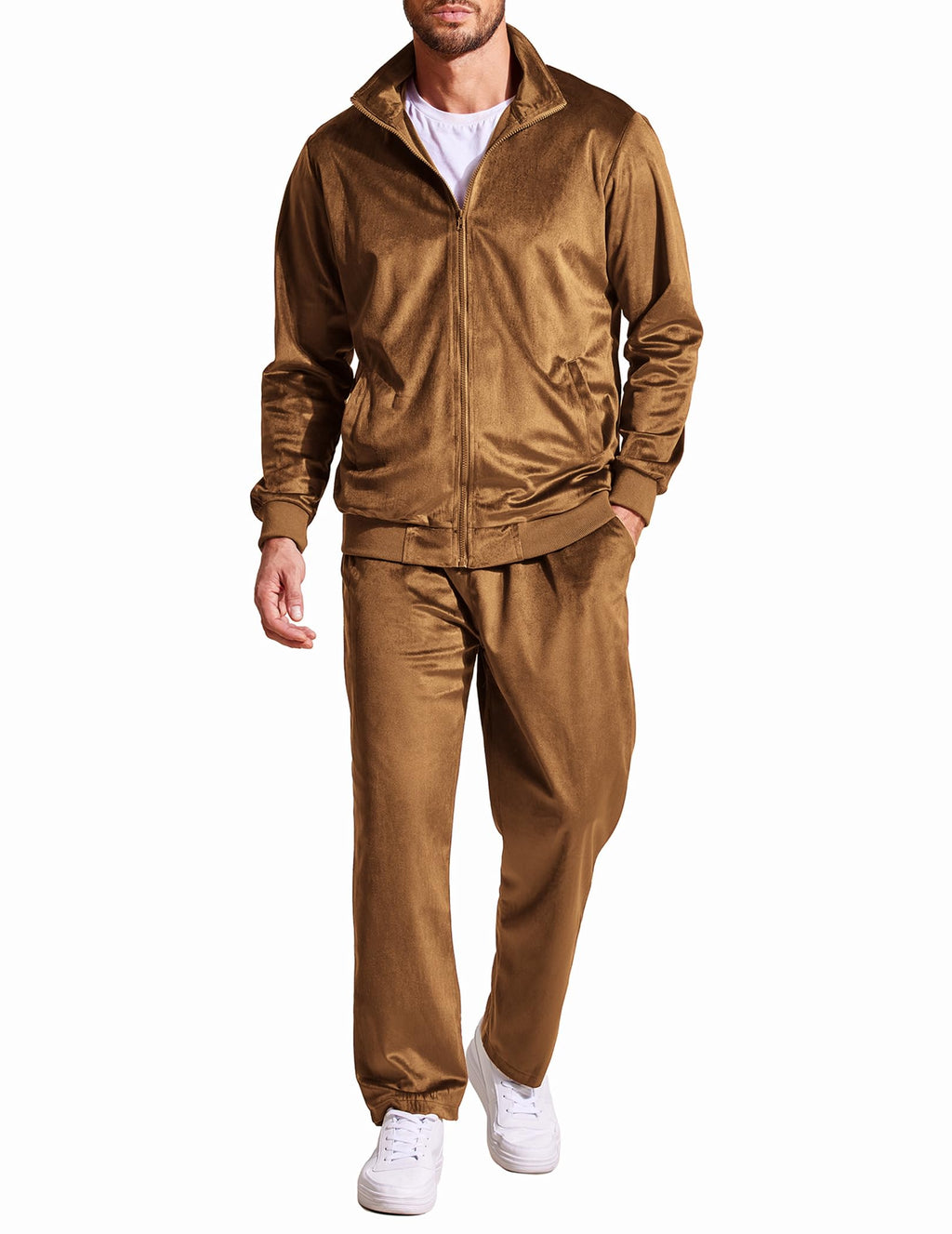 COOFANDY Mens 2 Piece Velour Tracksuit Full Zip Jackets Pants Velvet Jogging Suits Sweatsuit Set