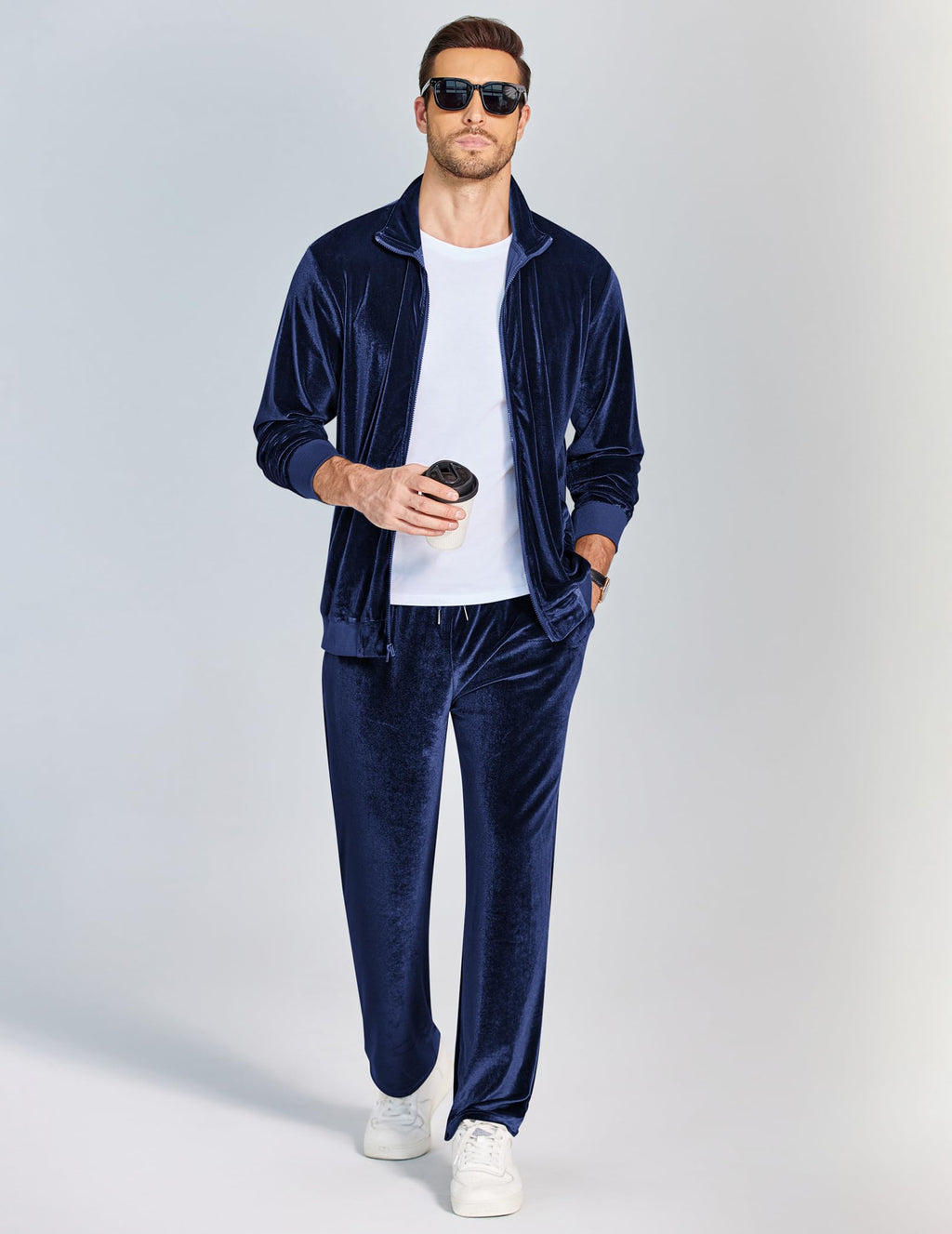 COOFANDY Mens 2 Piece Velour Tracksuit Full Zip Jackets Pants Velvet Jogging Suits Sweatsuit Set