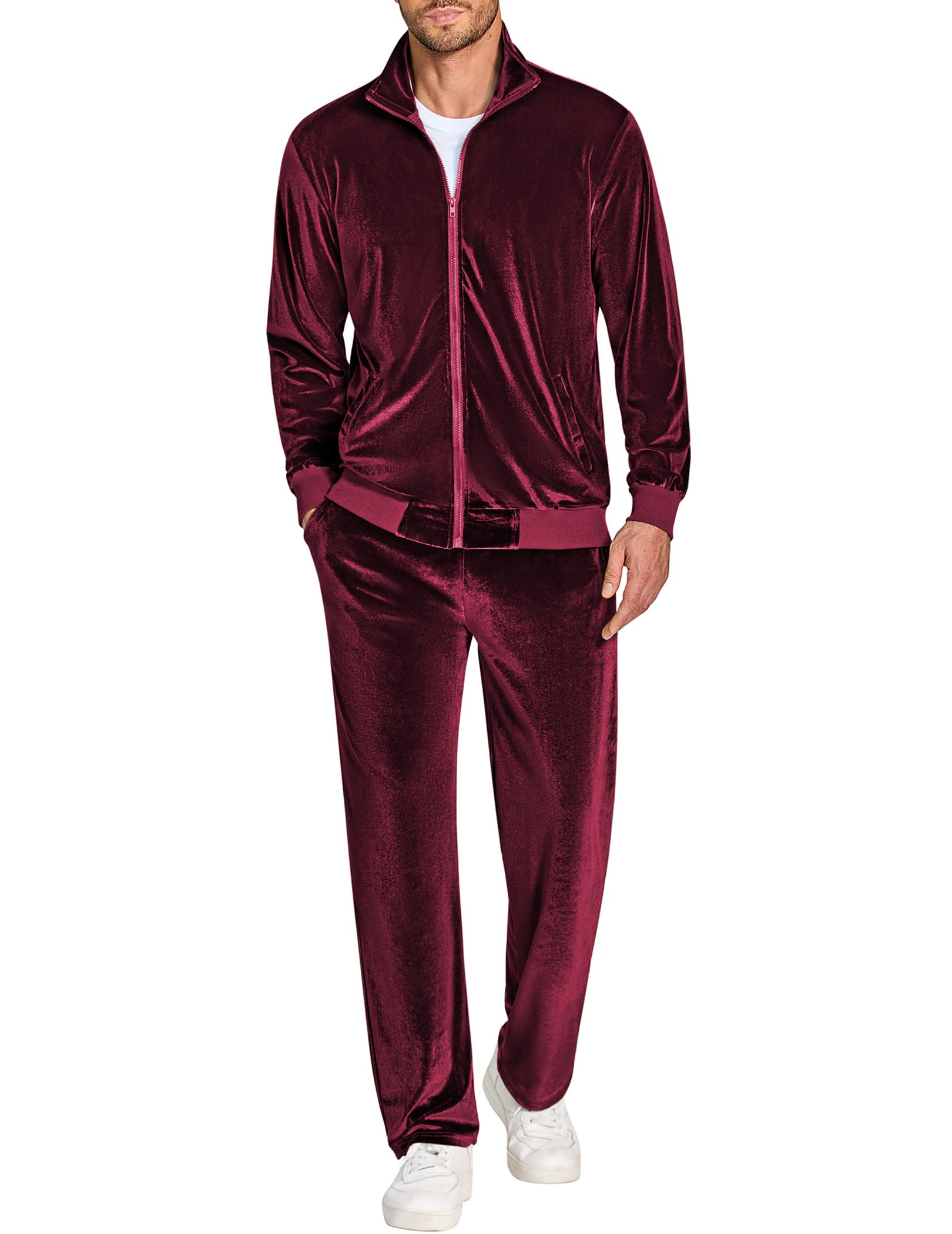 COOFANDY Mens 2 Piece Velour Tracksuit Full Zip Jackets Pants Velvet Jogging Suits Sweatsuit Set