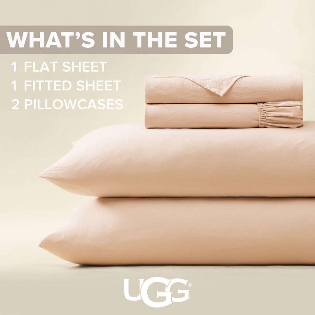 UGG Queen Sheet Set - 4 Piece Soft & Cozy Bedding with Deep Pocket Fitted Sheet (Fits Up to 15”), Flat Sheet and 2 Pillow Shams - Lightweight Sheets for Home & Bedroom, Navy Blue (Devon)