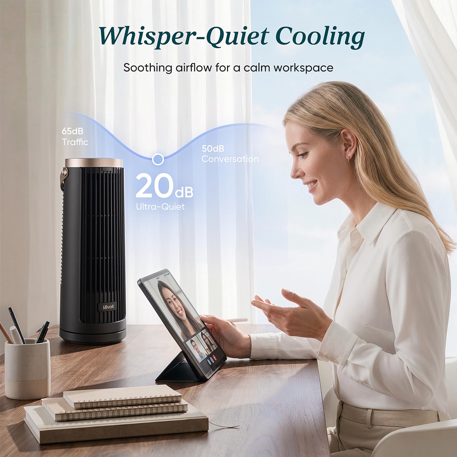 LEVOIT Tower Fan for Bedroom, 90° Oscillating Standing Fan with 28dB Quiet for Sleep, 25ft/s Velocity, 12H Timer, 5 Speeds 4 Modes, Remoter, Bladeless Room Fan for Home, Office, Indoor, 36 inch, White