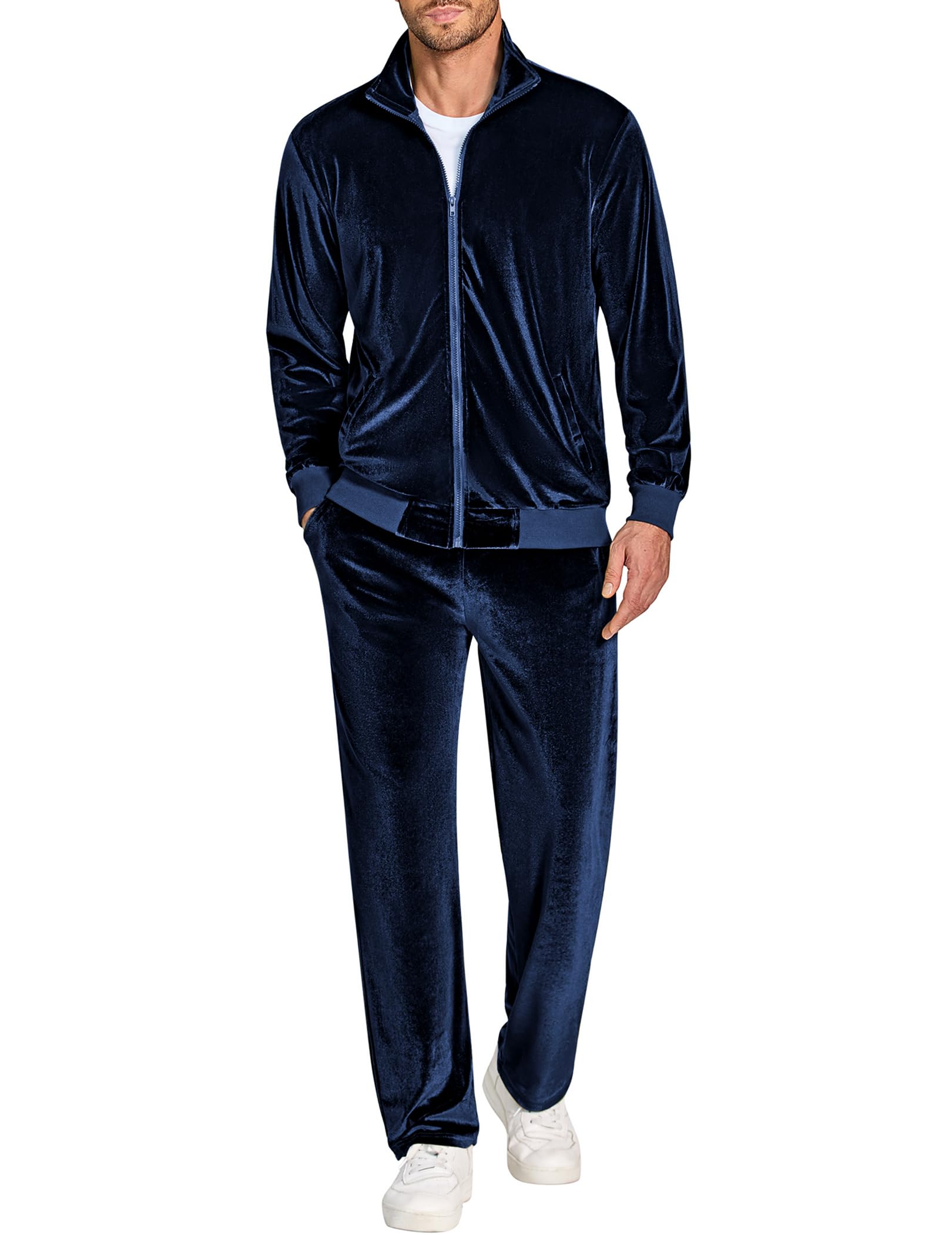 COOFANDY Mens 2 Piece Velour Tracksuit Full Zip Jackets Pants Velvet Jogging Suits Sweatsuit Set
