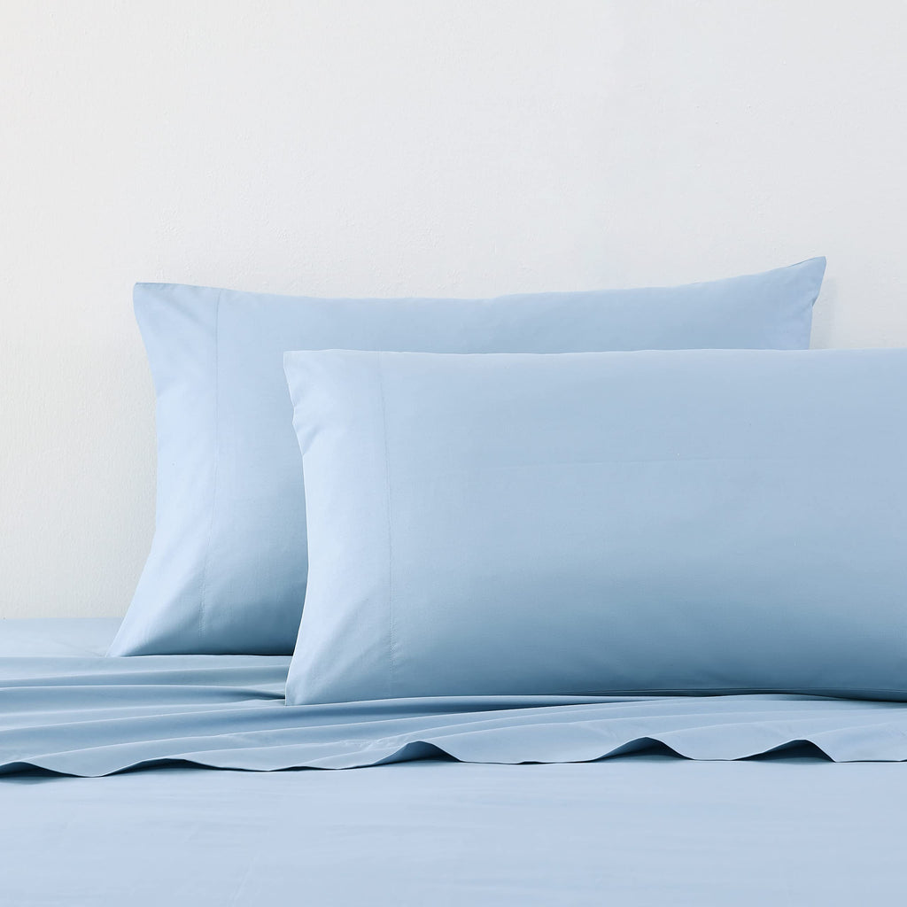 Nautica - Twin Sheet Set, Cotton Percale Bedding Set, Crisp & Cool, Fully Elasticized, Ideal Dorm Essentials (Solid Light Blue, Twin)