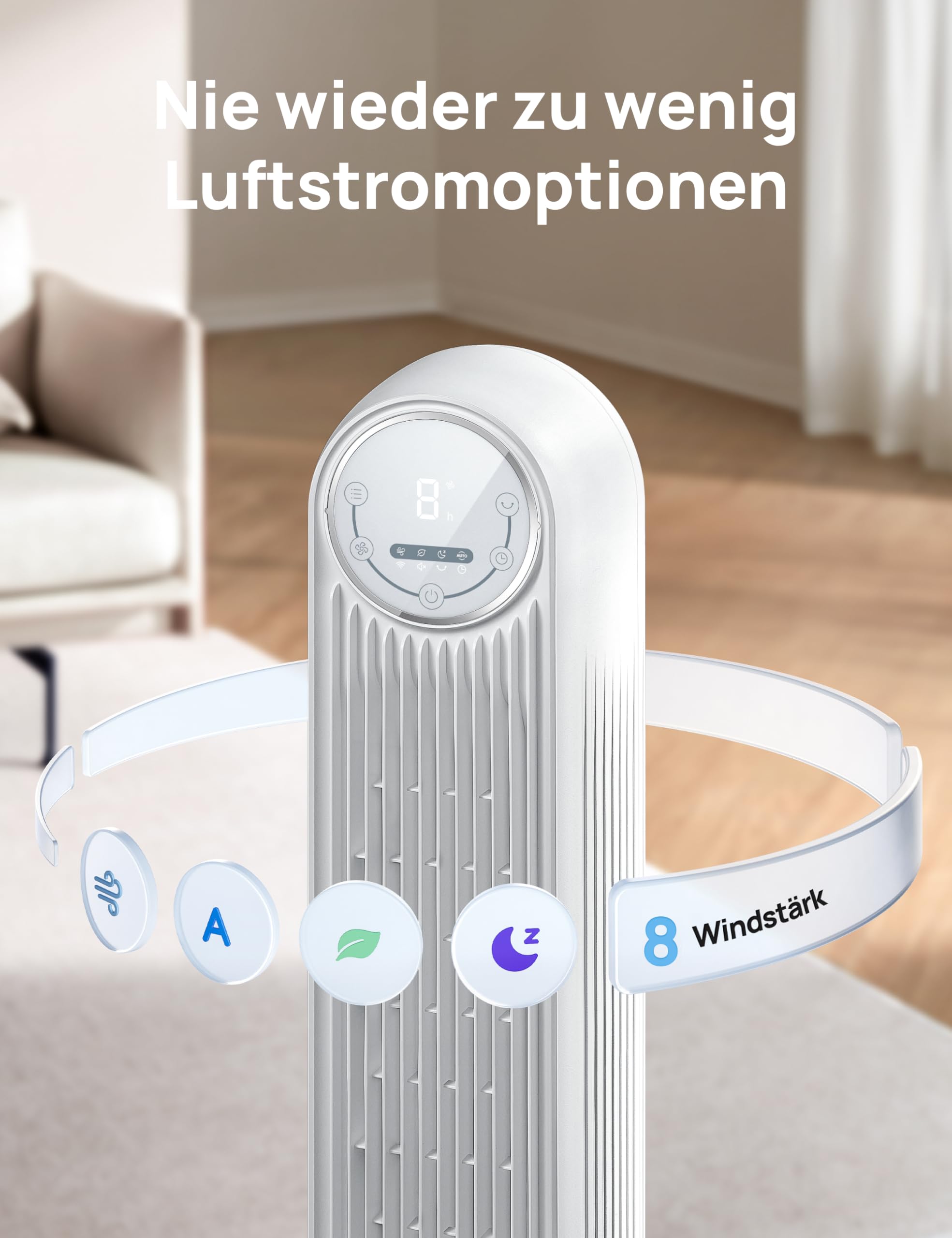 DREO 20dB Leiser Turmventilator, 10 m Wurfweite 4 Geschwindigstufen 4 Modi 8 Std. Timer 90° oszillierende Ventilator mit Kühlung Fernbedienung für Schlafzimmer, Nomad One, Schwarz
