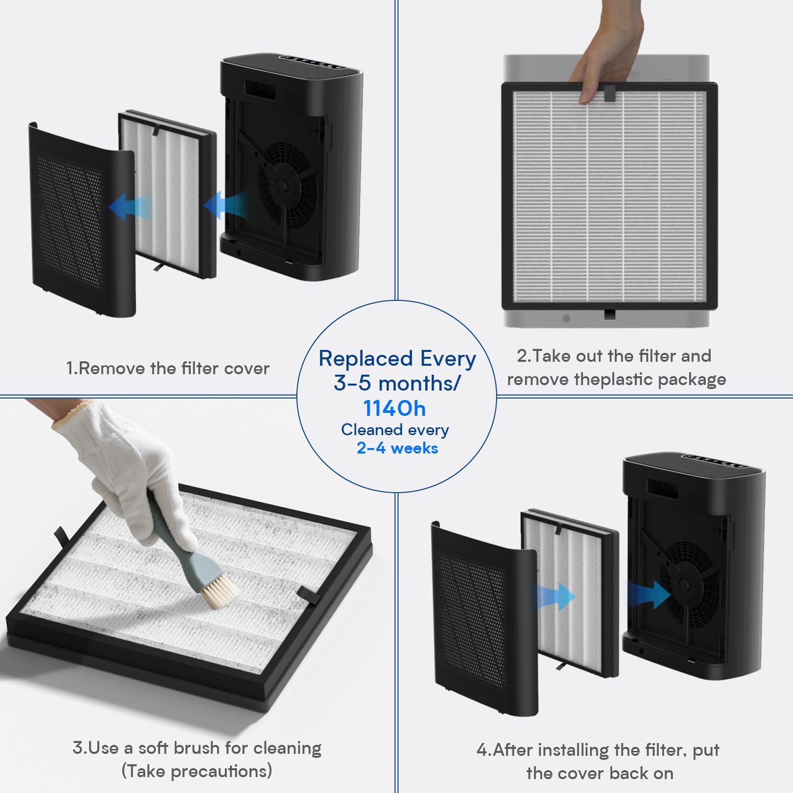 Air Purifiers for Home Large Room up to 3000 ft², VNIUP H14 True HEPA Air Purifier for Bedroom, PM 2.5 Display Air Quality Sensor Air Cleaner for for Whole Home Dorm Room Bedroom Office, ZQA-8000A