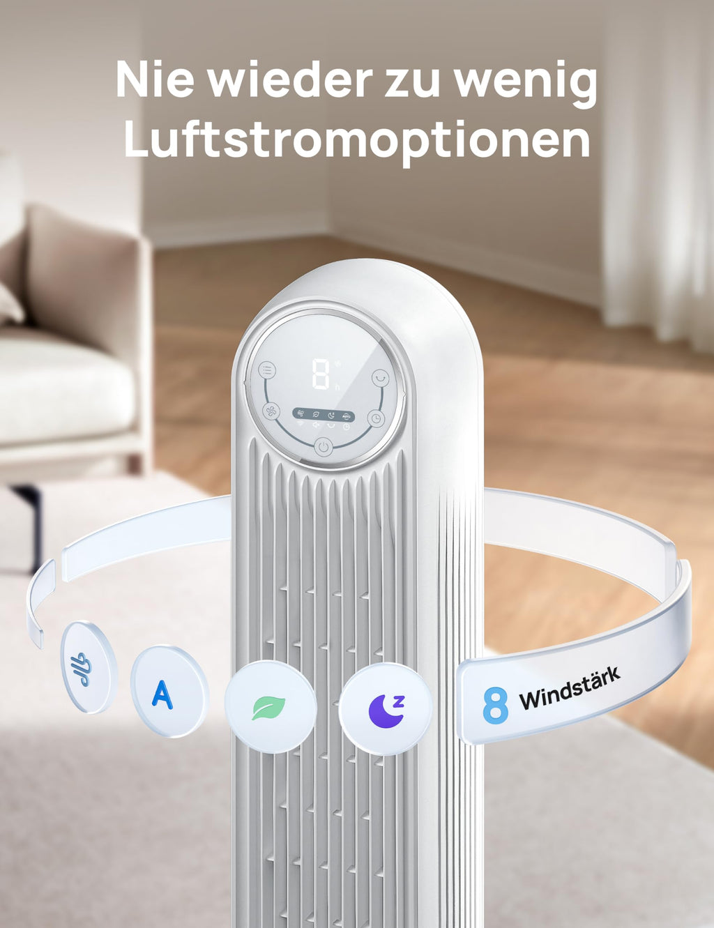 DREO 20dB Leiser Turmventilator, 10 m Wurfweite 4 Geschwindigstufen 4 Modi 8 Std. Timer 90° oszillierende Ventilator mit Kühlung Fernbedienung für Schlafzimmer, Nomad One, Schwarz