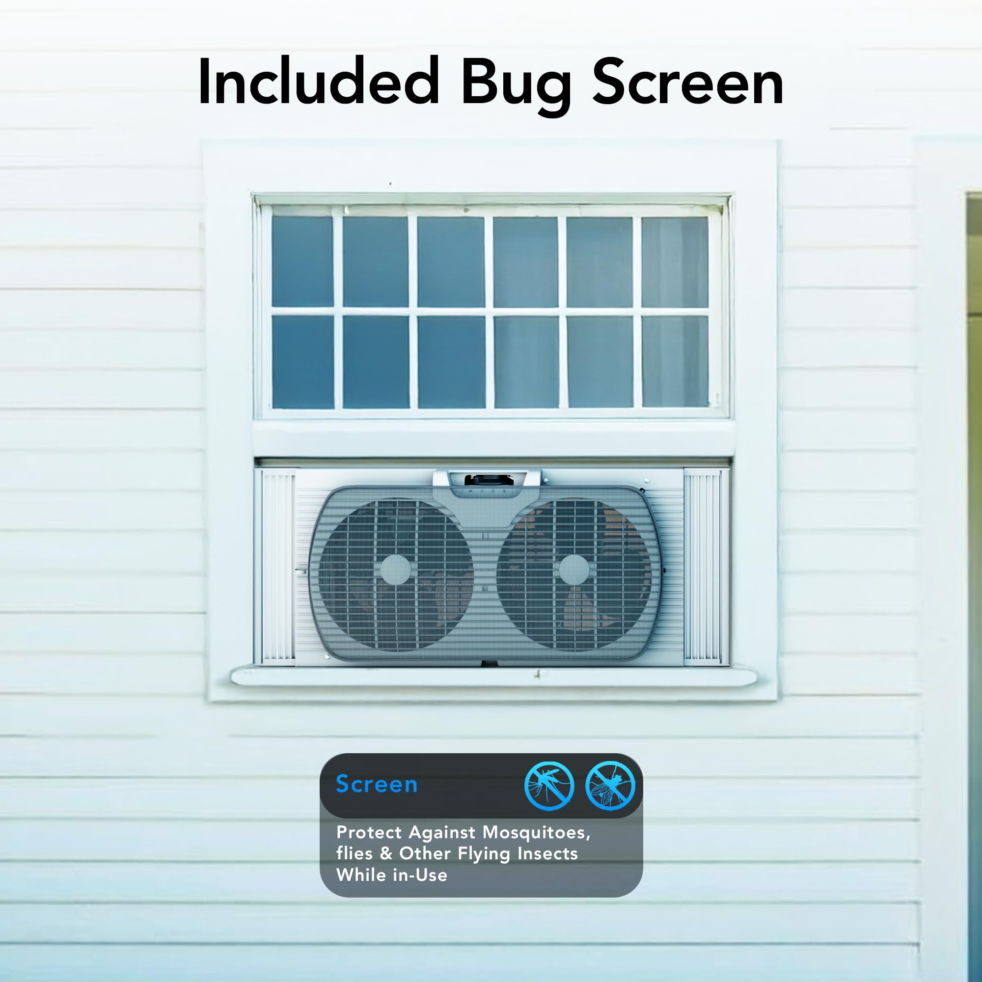 Comfort Zone Window Fan for Bedroom, 9 inch 3 Speed Dual Fans with Auto-Locking Expanders, 3 Modes (Cool, Circulate, Exhaust), Remote Control, Fabric Cover plus Bug Screen, White