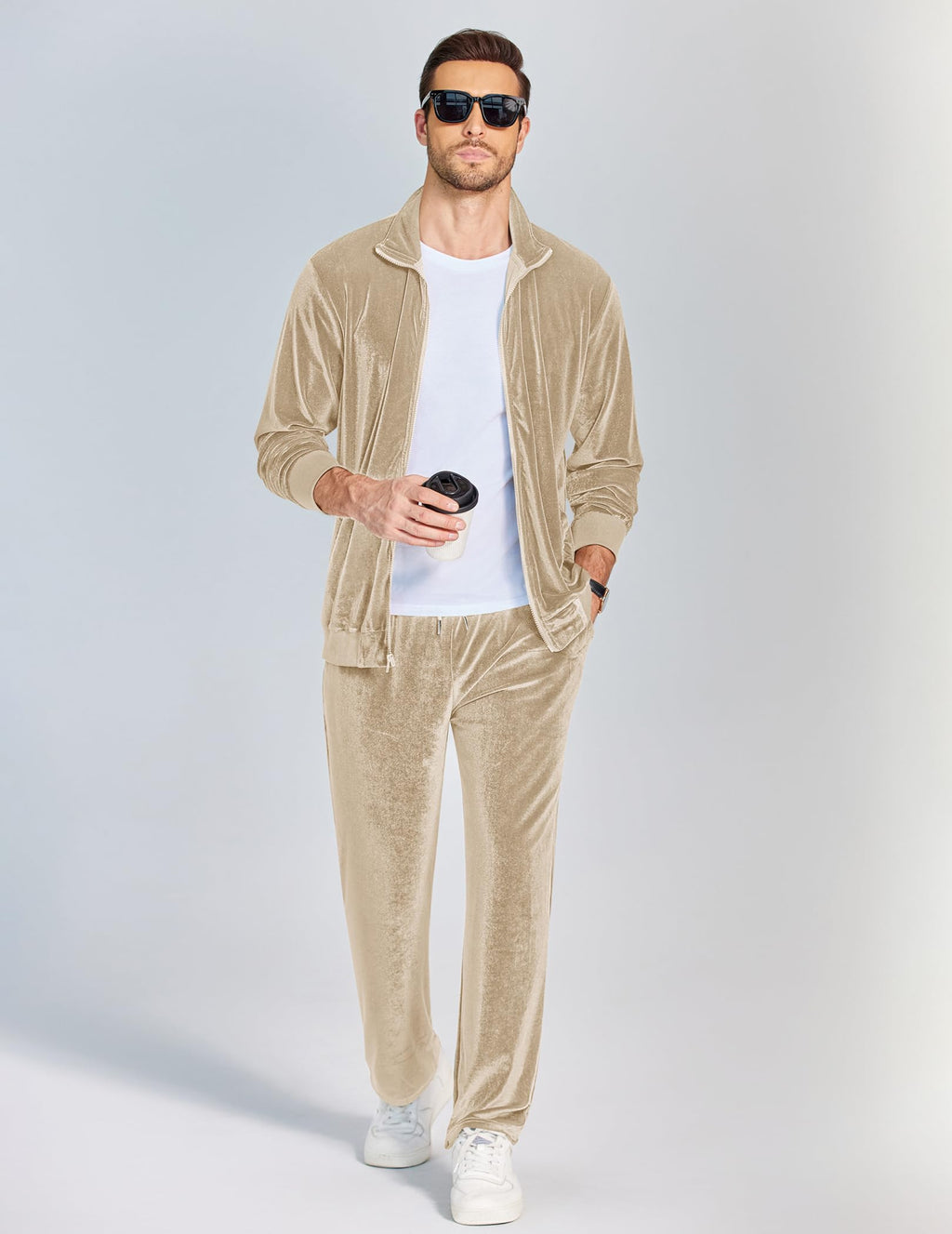 COOFANDY Mens 2 Piece Velour Tracksuit Full Zip Jackets Pants Velvet Jogging Suits Sweatsuit Set